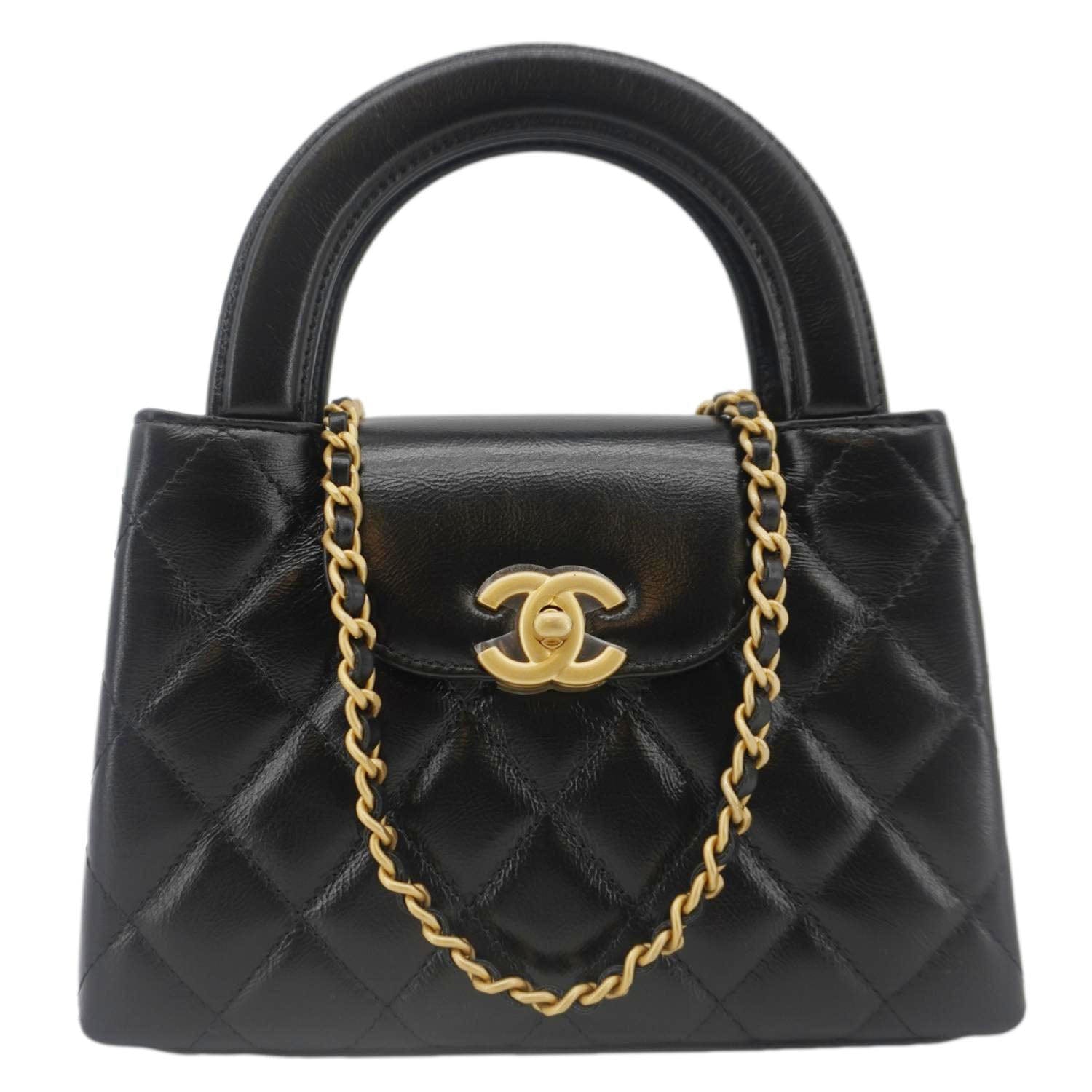 Chanel Kelly Quilted Aged Top Handle Leather Calfskin Black Nano Travel Bag