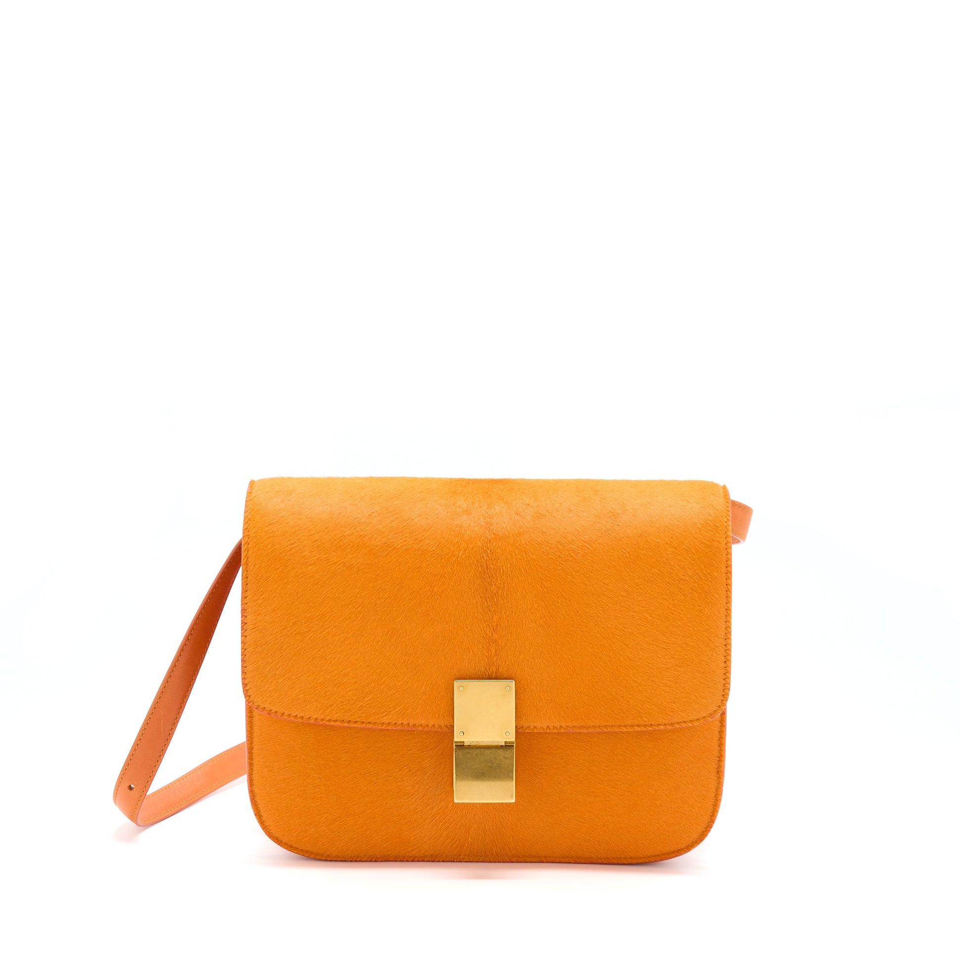 Celine Classic Box Horsehair Orange Handbag Medium Travel Bag