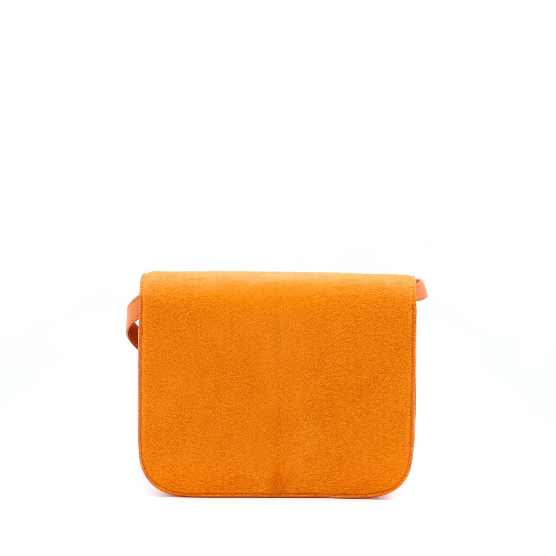 Celine Classic Box Horsehair Orange Handbag Medium Travel Bag
