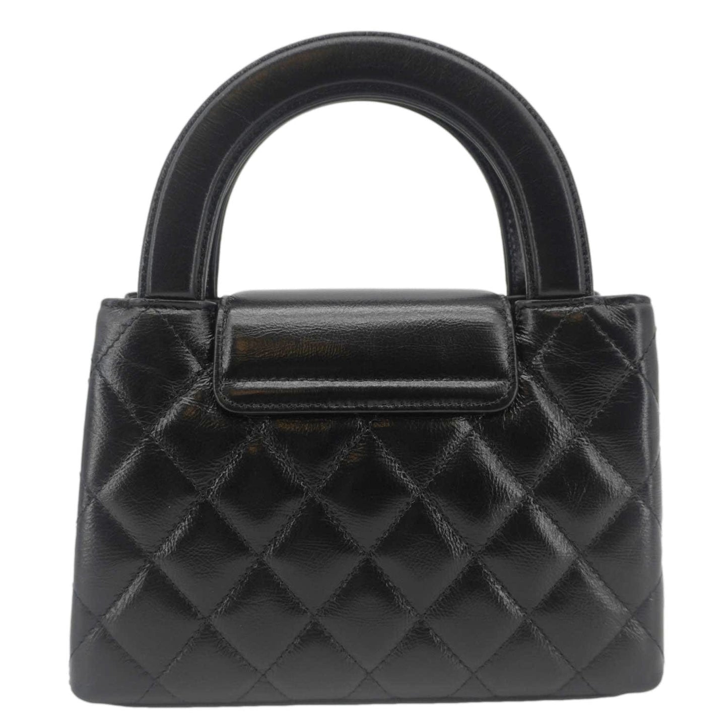 Chanel Kelly Quilted Aged Top Handle Leather Calfskin Black Nano Travel Bag