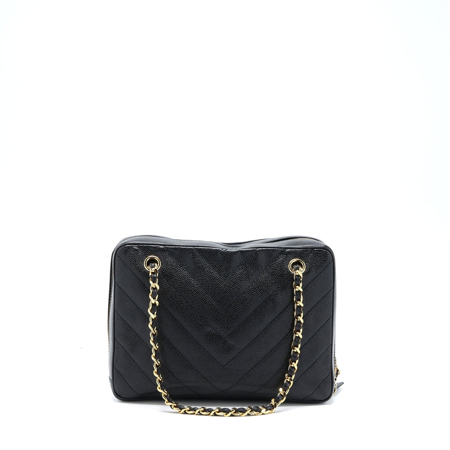 Chanel Camera Chevron Caviar GHW Black Tote Bag