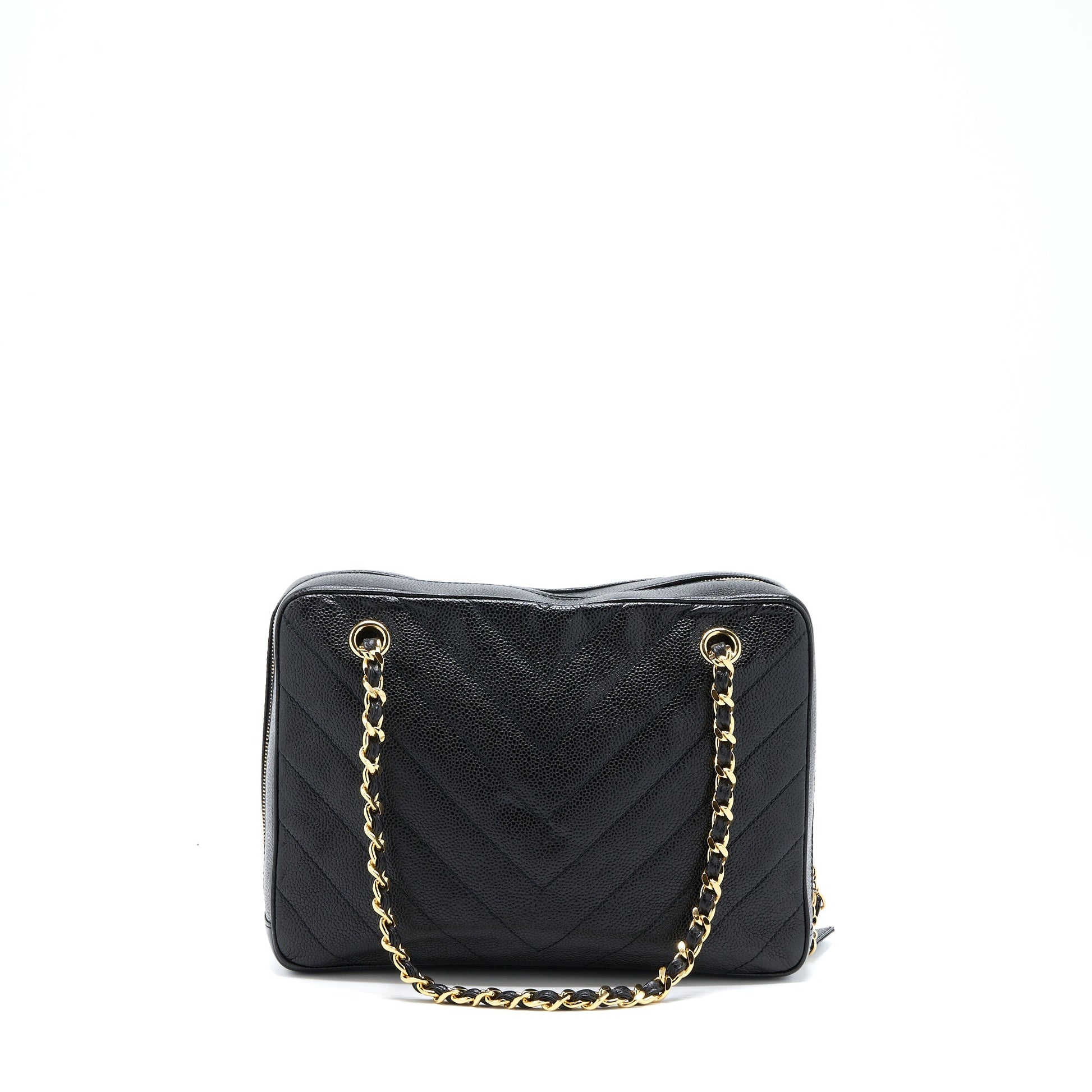 Chanel Camera Chevron Caviar GHW Black Tote Bag