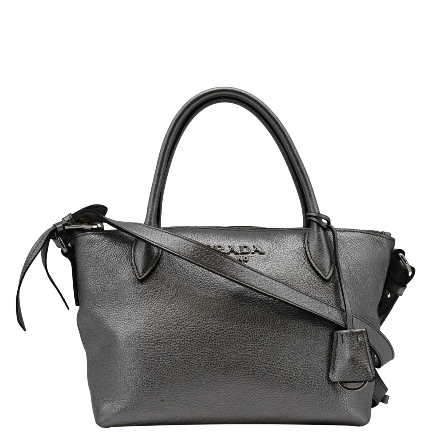 Vitello Daino Tote Shoulder Bag Leather Silver