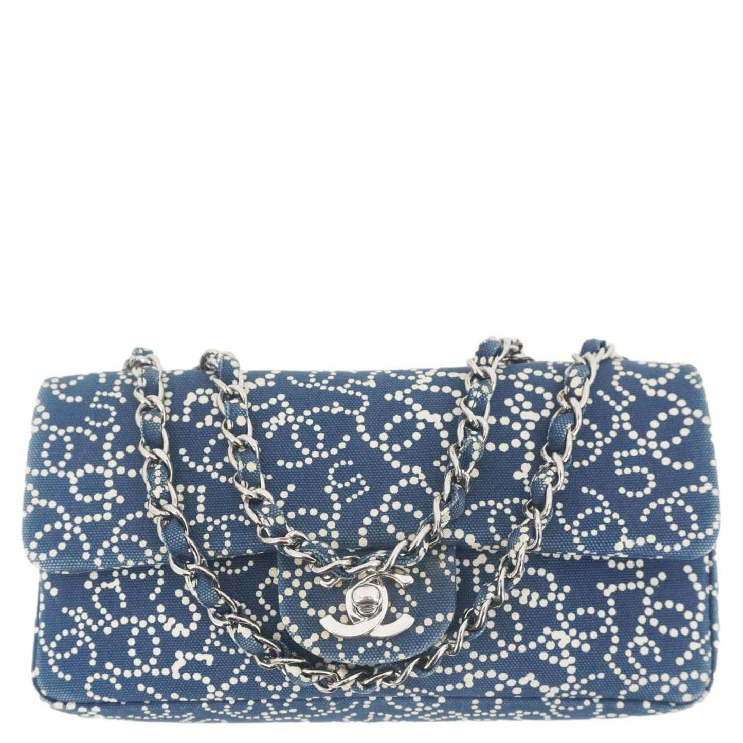 Chanel Coco Mark No 5 Icon Canvas Chain Shoulder Bag Navy Blue