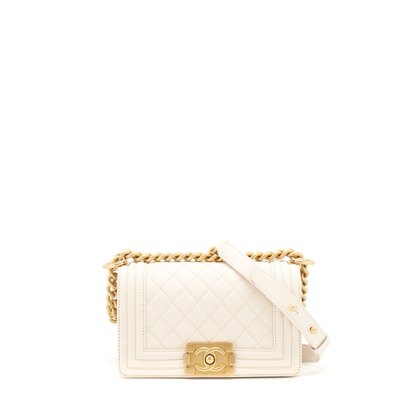 Chanel Boy Calfskin GHW White Small Handbag