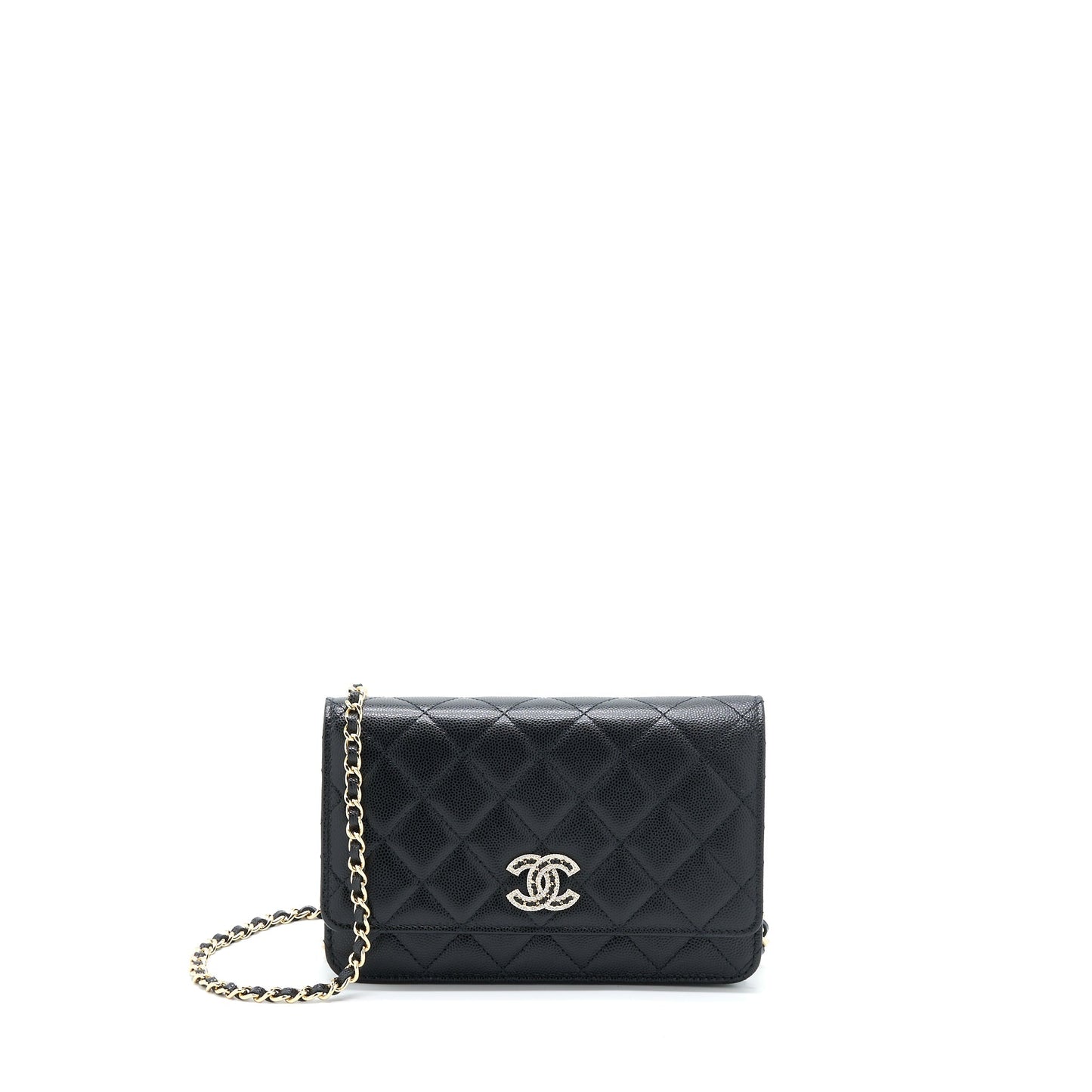 Chanel 22S On Chains Detail CC Logo Black Wallet Case