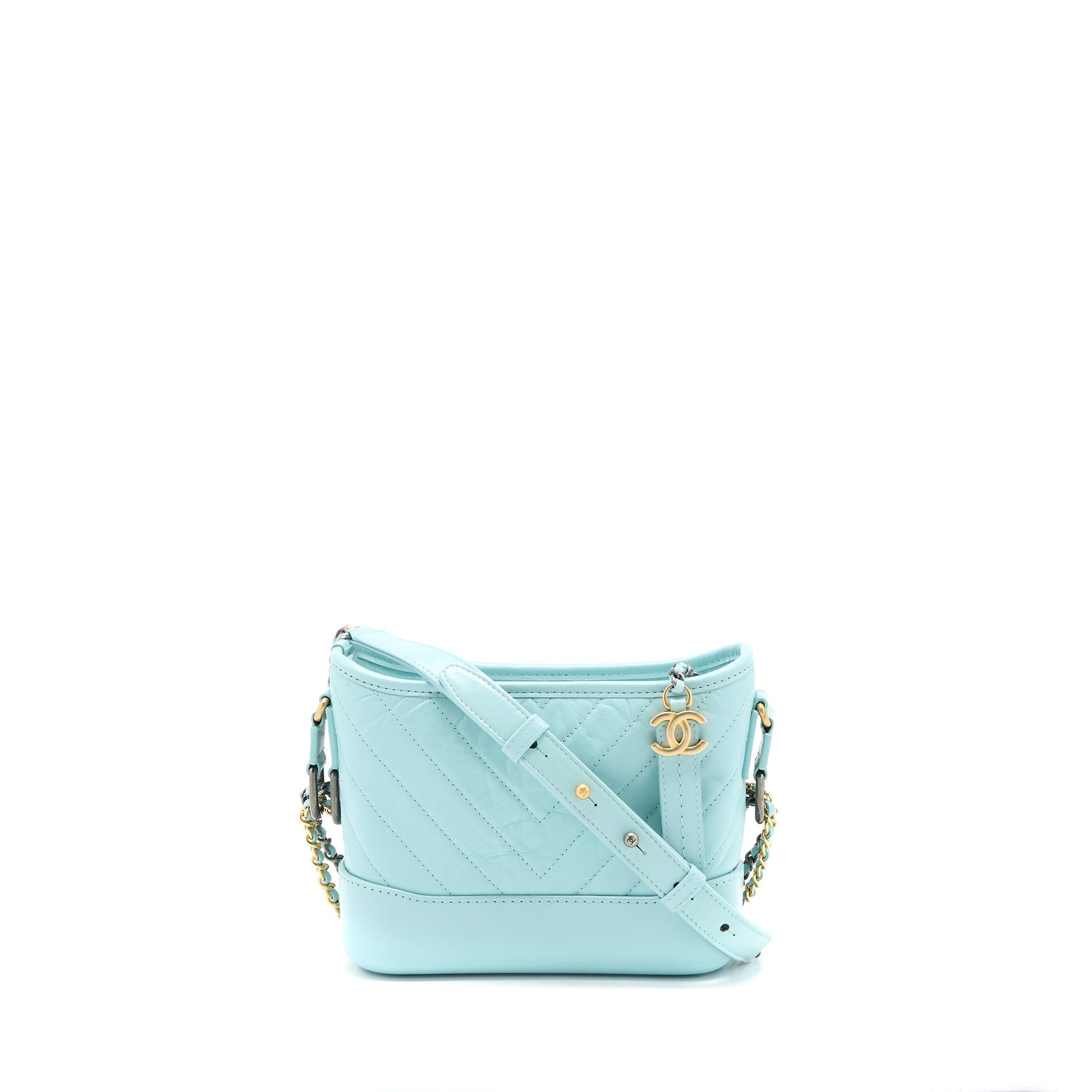 Chanel Gabrielle Chevron Calfskin Light Hardware Multicolour Blue Small Handbag