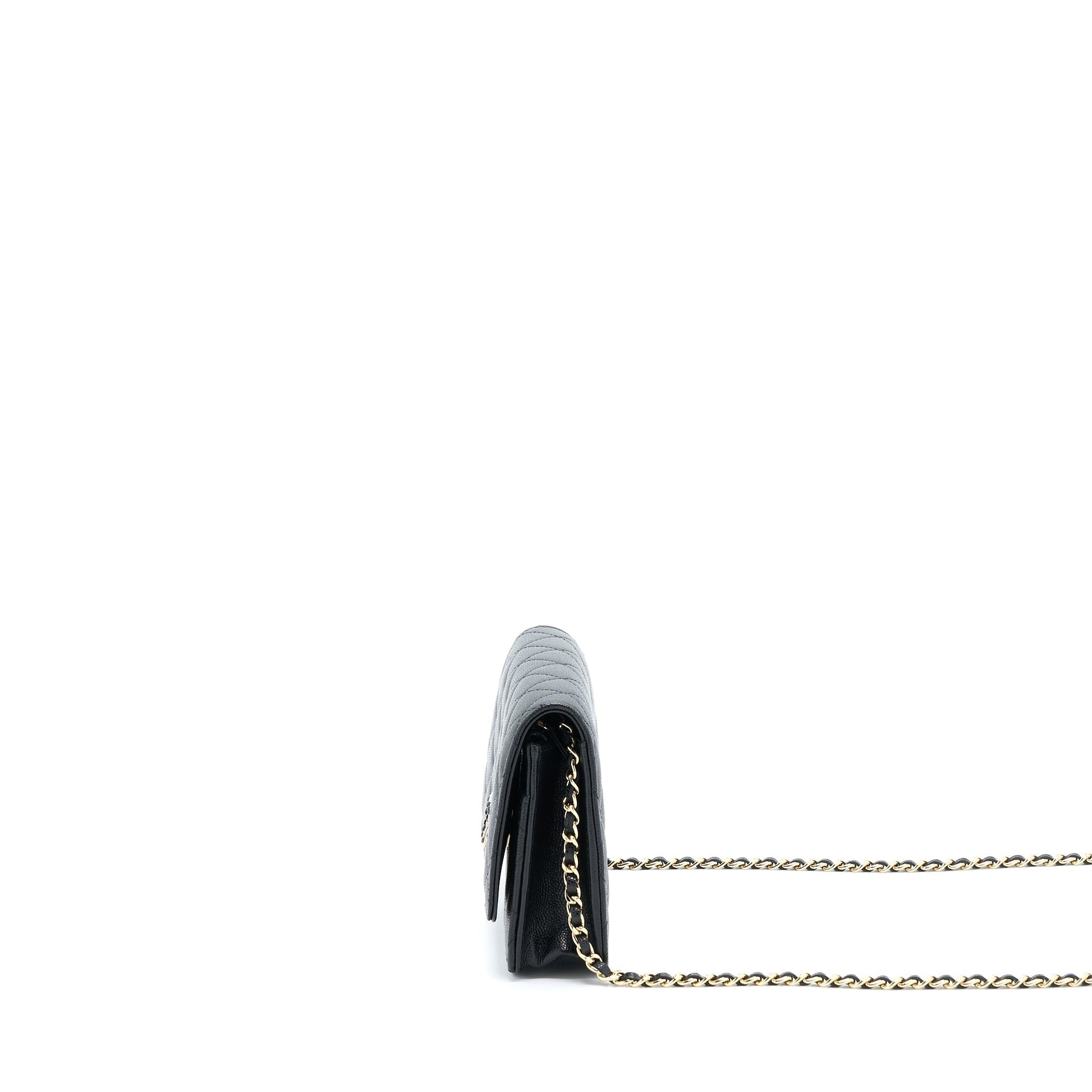 Chanel 22S On Chains Detail CC Logo Black Wallet Case