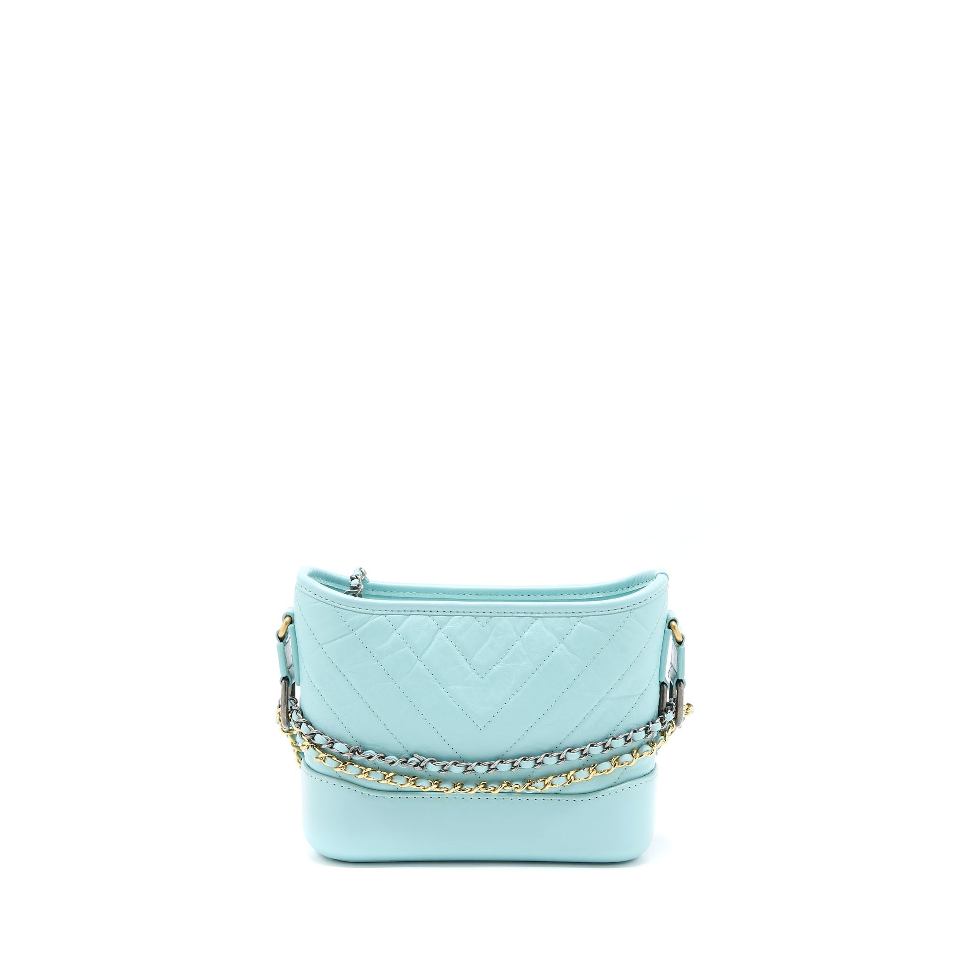 Chanel Gabrielle Chevron Calfskin Light Hardware Multicolour Blue Small Handbag