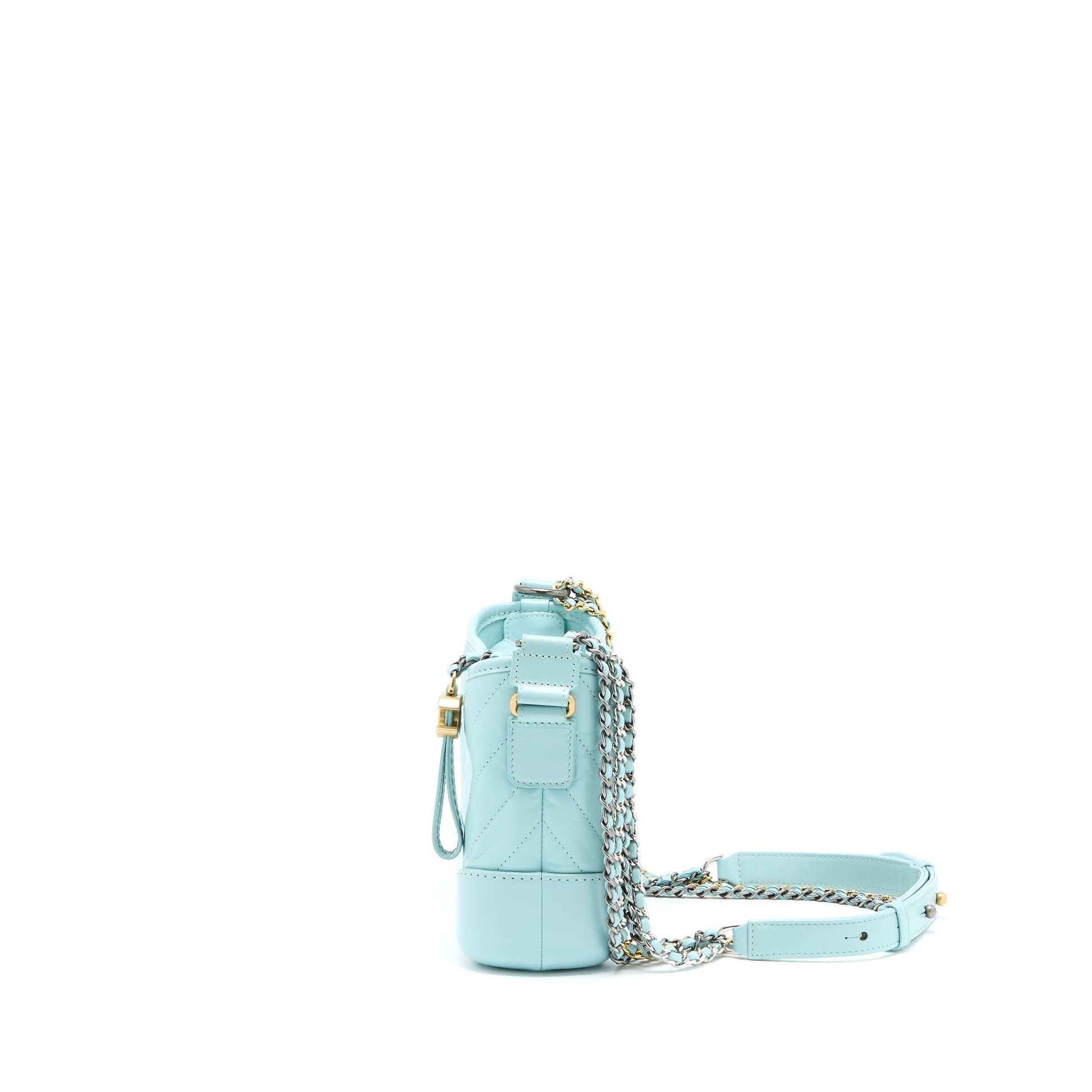 Chanel Gabrielle Chevron Calfskin Light Hardware Multicolour Blue Small Handbag