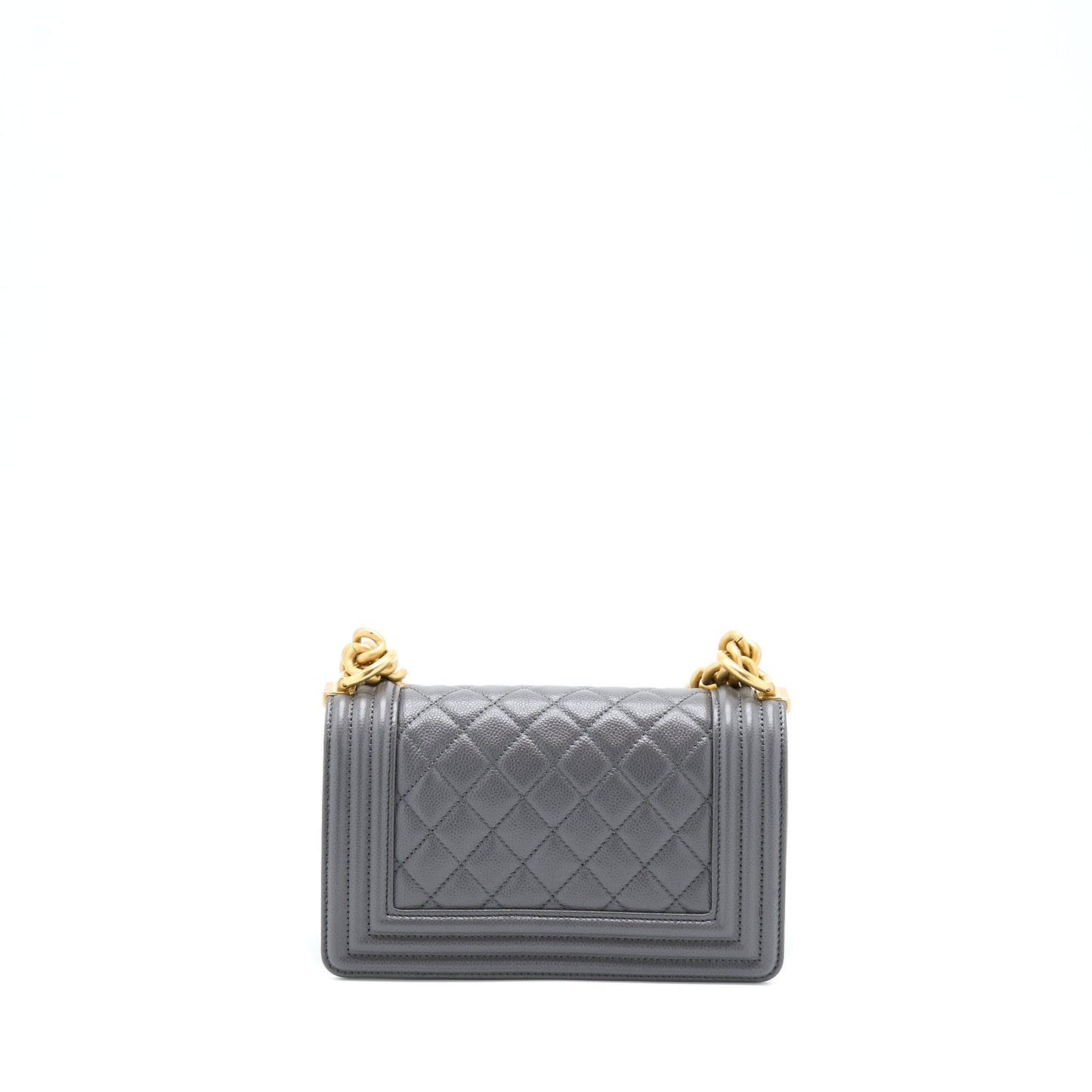 Chanel Boy Caviar GHW Microchip Grey Small Handbag