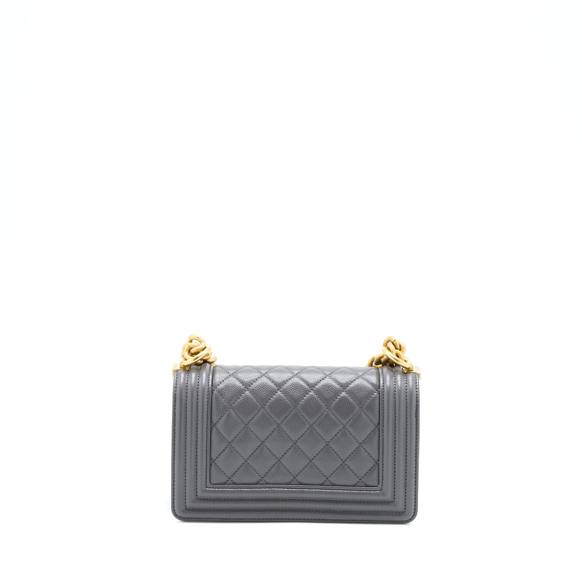 Chanel Boy Caviar GHW Microchip Grey Small Handbag