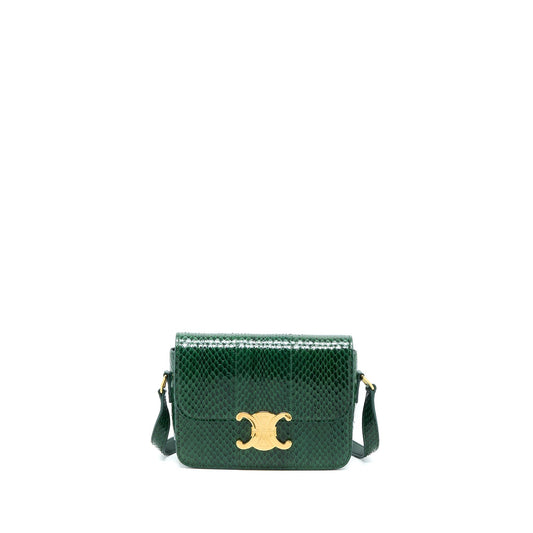 Celine Triomphe Purse Water Snake Handbag Leather Green Travel Bag