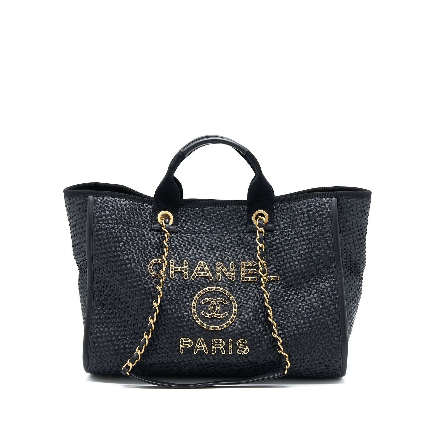 Chanel Raffia Deauville GHW Black Tote Bag