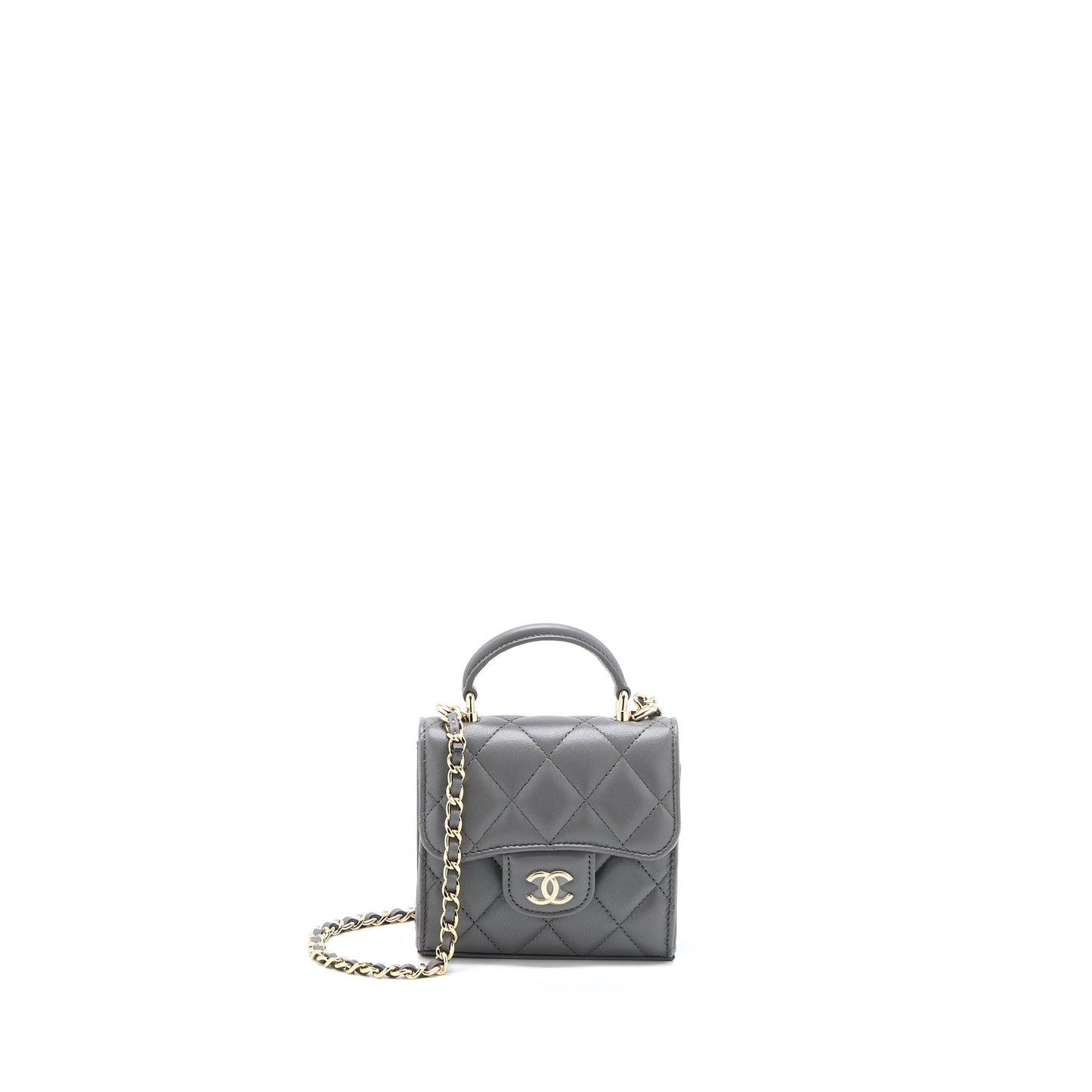 Chanel Top Handle Flap Lambskin Dark LGHW Grey Shoulder Bag
