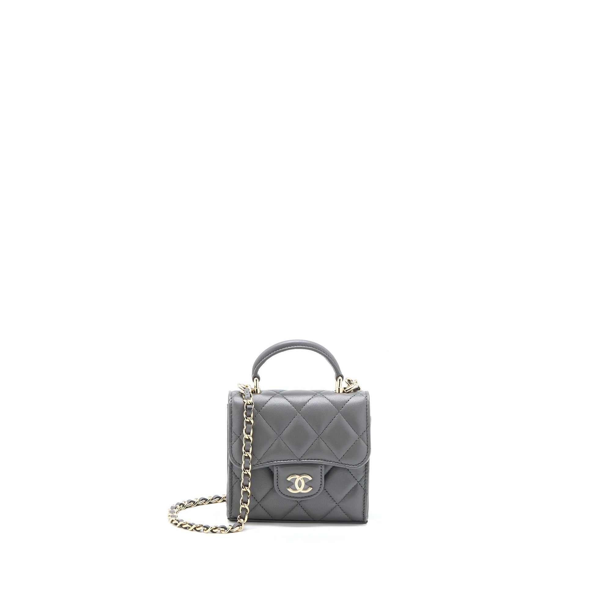 Chanel Top Handle Flap Lambskin Dark LGHW Grey Shoulder Bag