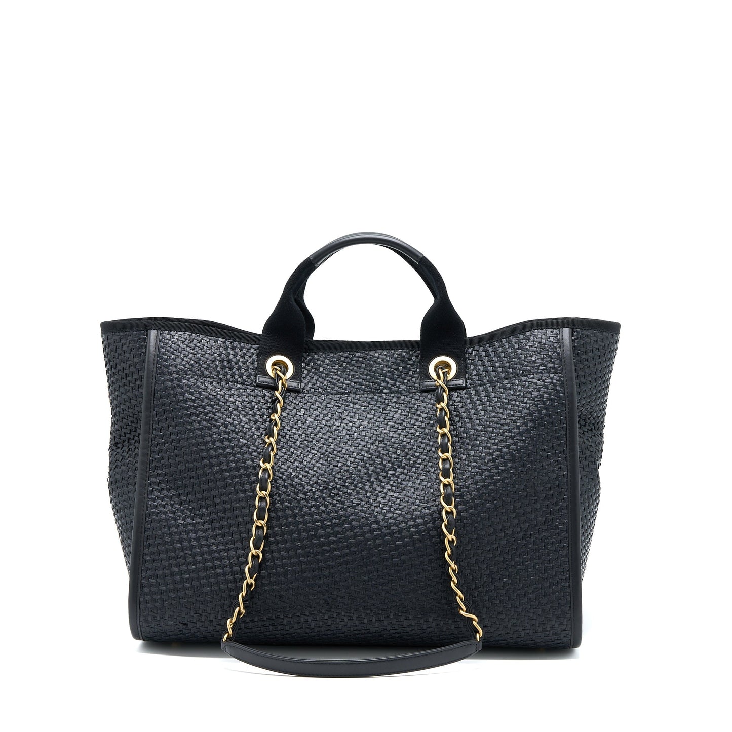 Chanel Raffia Deauville GHW Black Tote Bag
