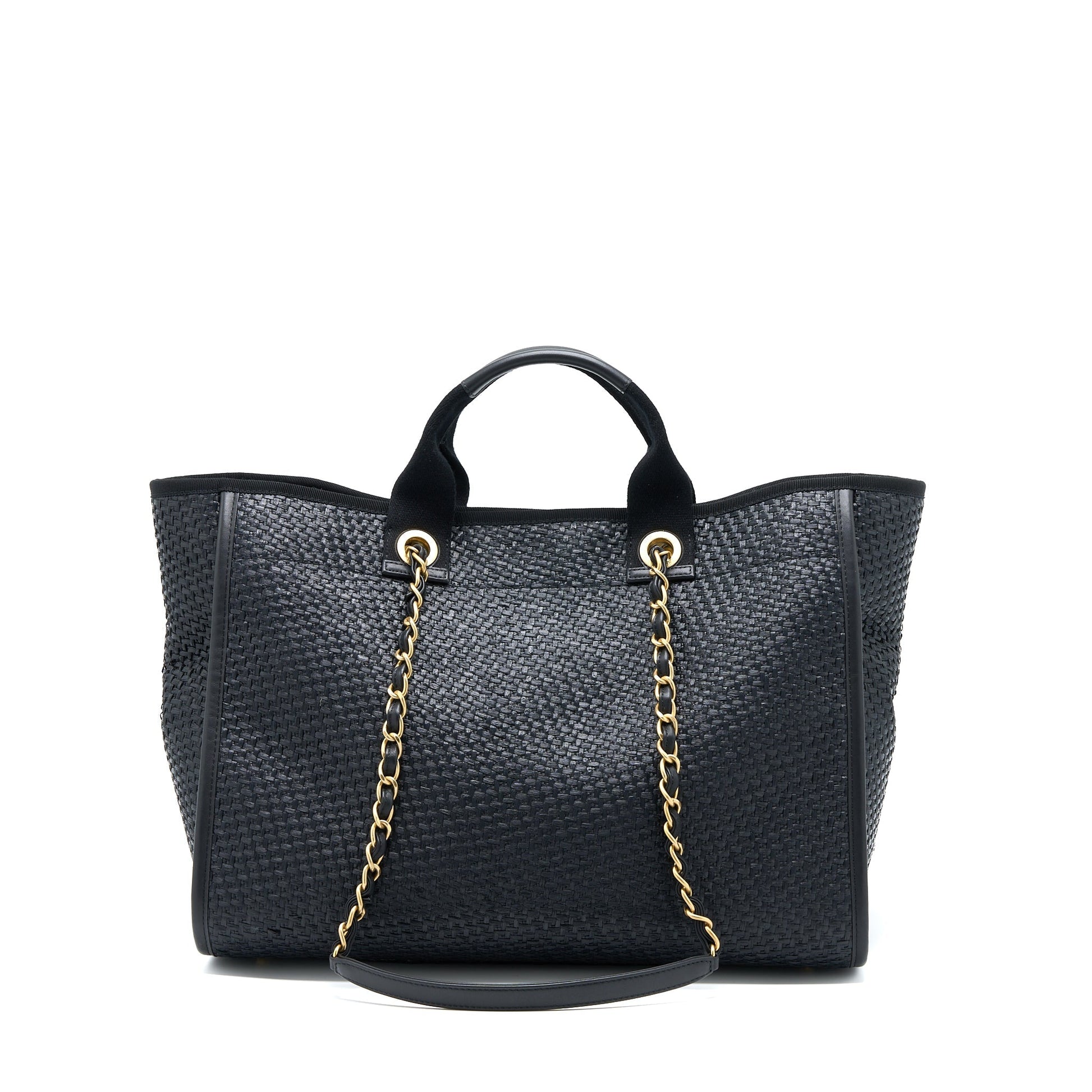 Chanel Raffia Deauville GHW Black Tote Bag