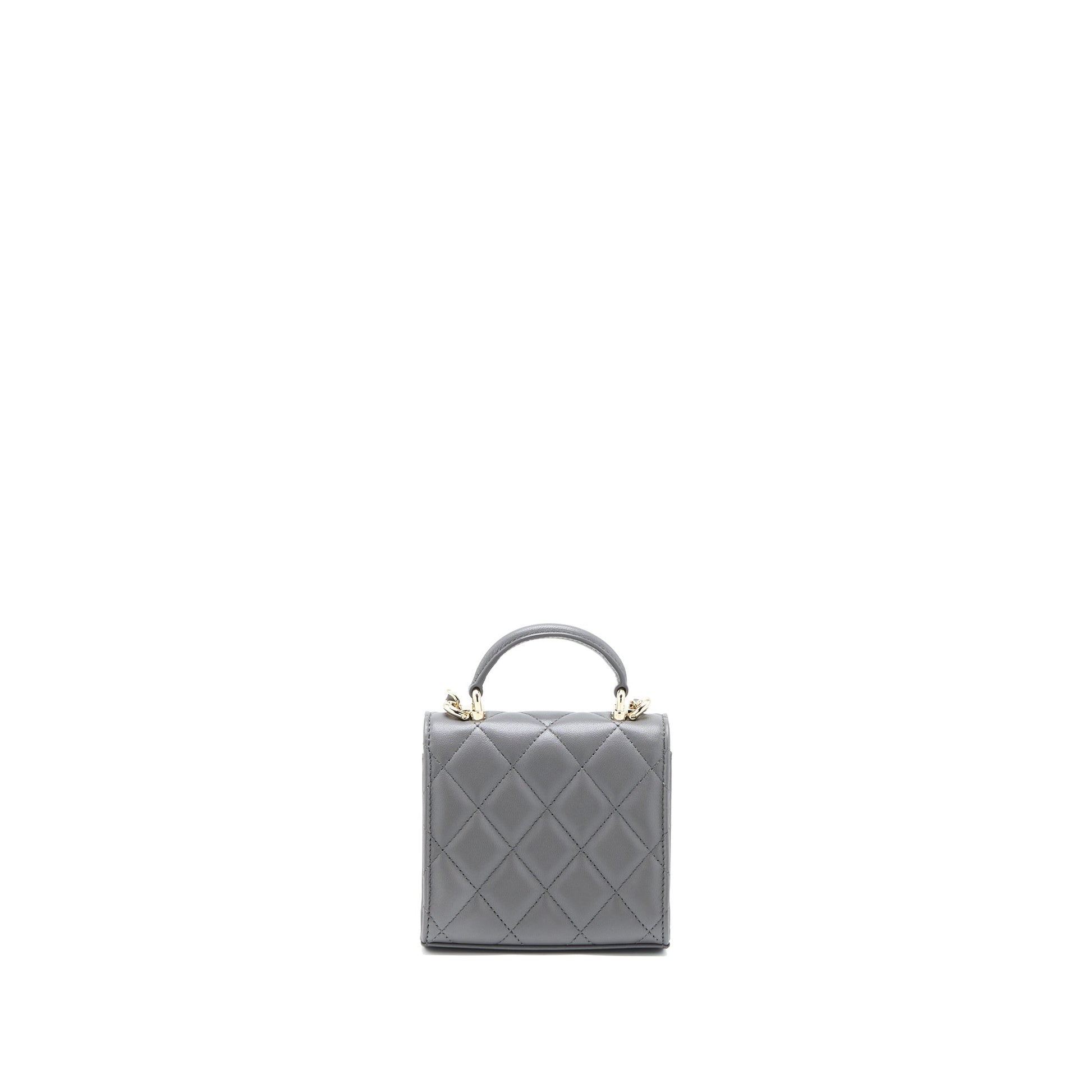 Chanel Top Handle Flap Lambskin Dark LGHW Grey Shoulder Bag