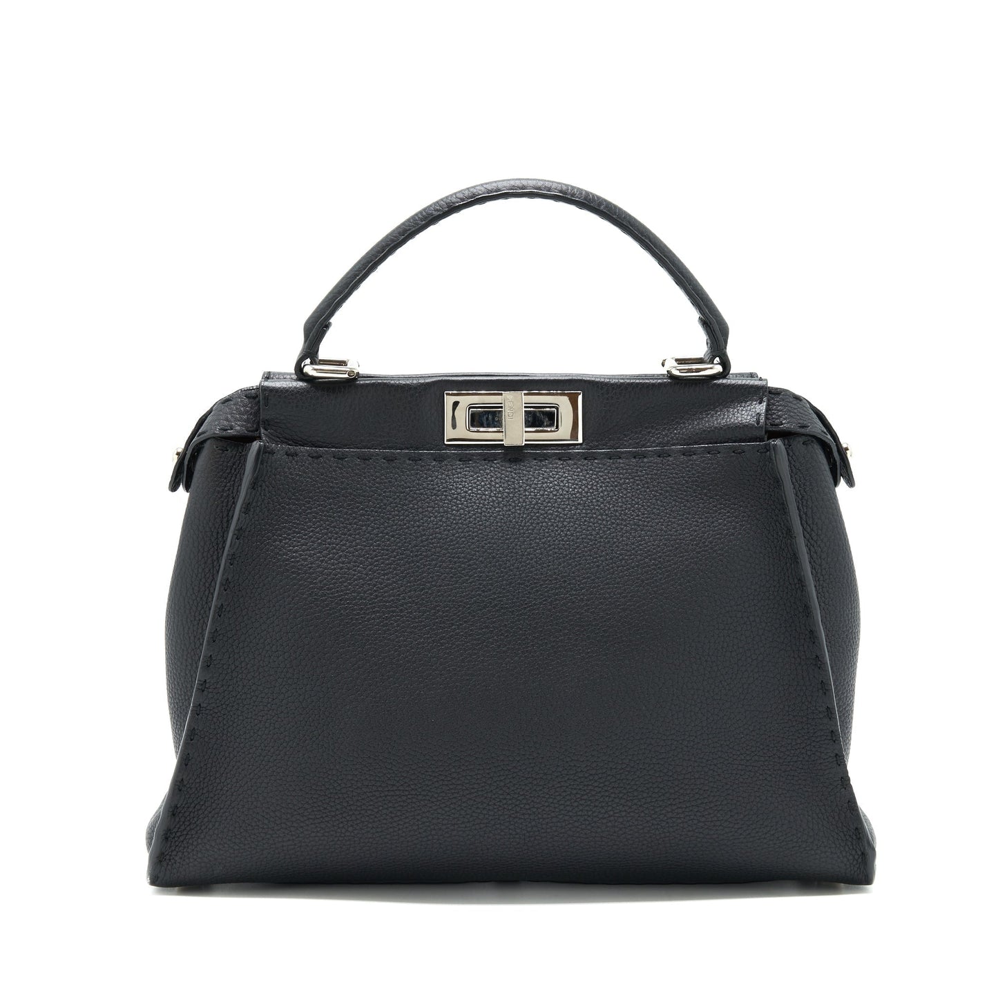 Fendi Peekaboo Tote Purse Grained Calfskin Black Tote Bag