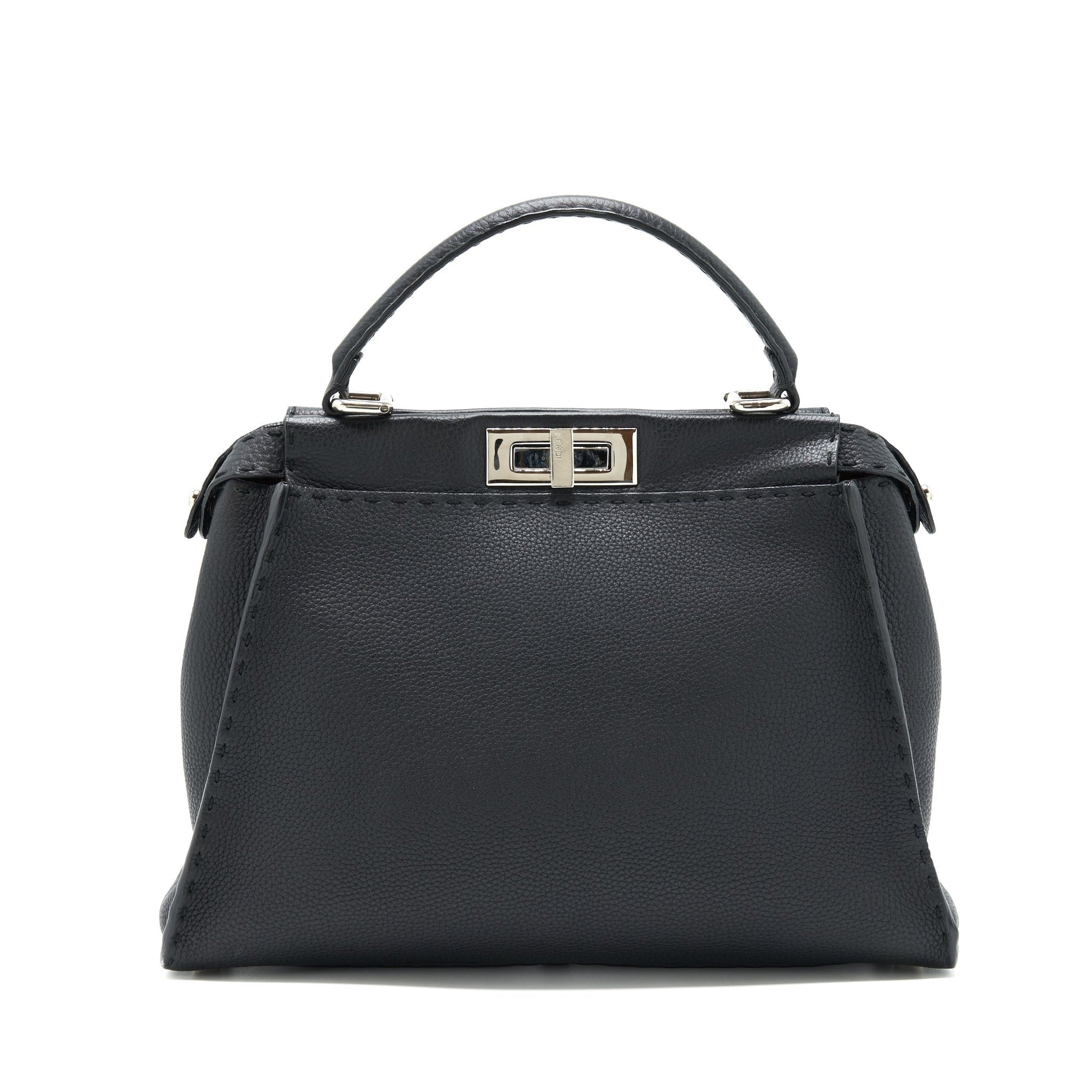Fendi Peekaboo Tote Purse Grained Calfskin Black Tote Bag