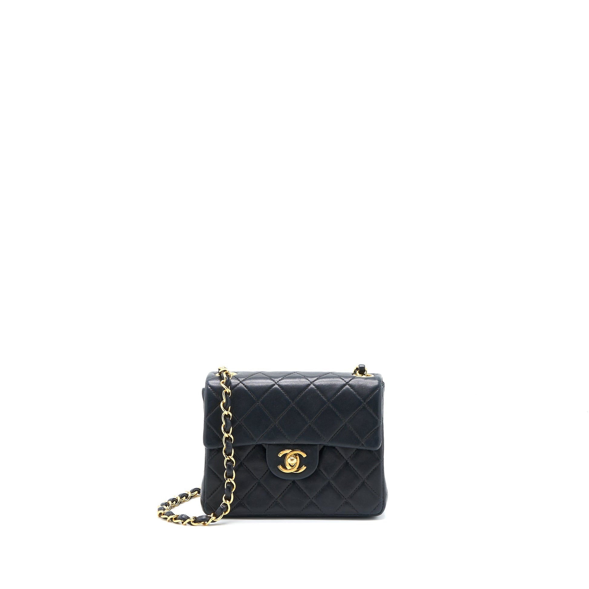 Chanel Square Flap Lambskin GHW Black Shoulder Bag Black Ghw