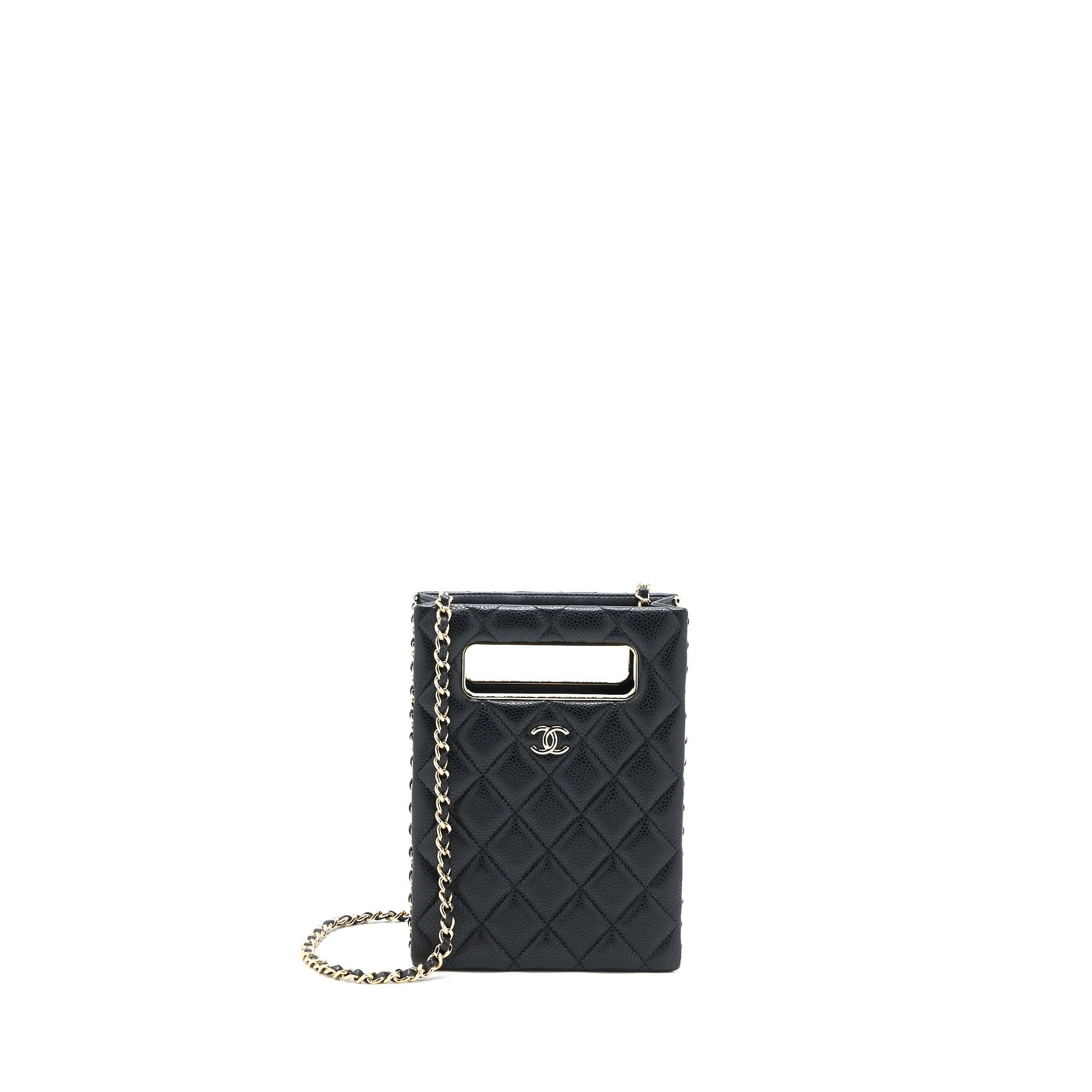 Chanel Vertical Evening Caviar LGHW Microchip Black Handbag