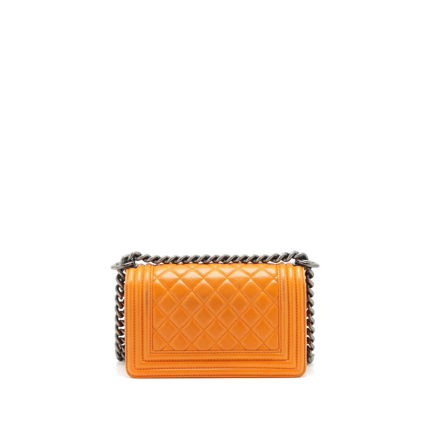 Chanel Boy Lambskin Ruthenium Hardware Orange Small Handbag
