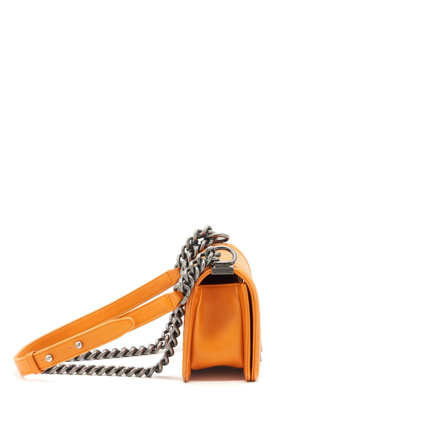 Chanel Boy Lambskin Ruthenium Hardware Orange Small Handbag