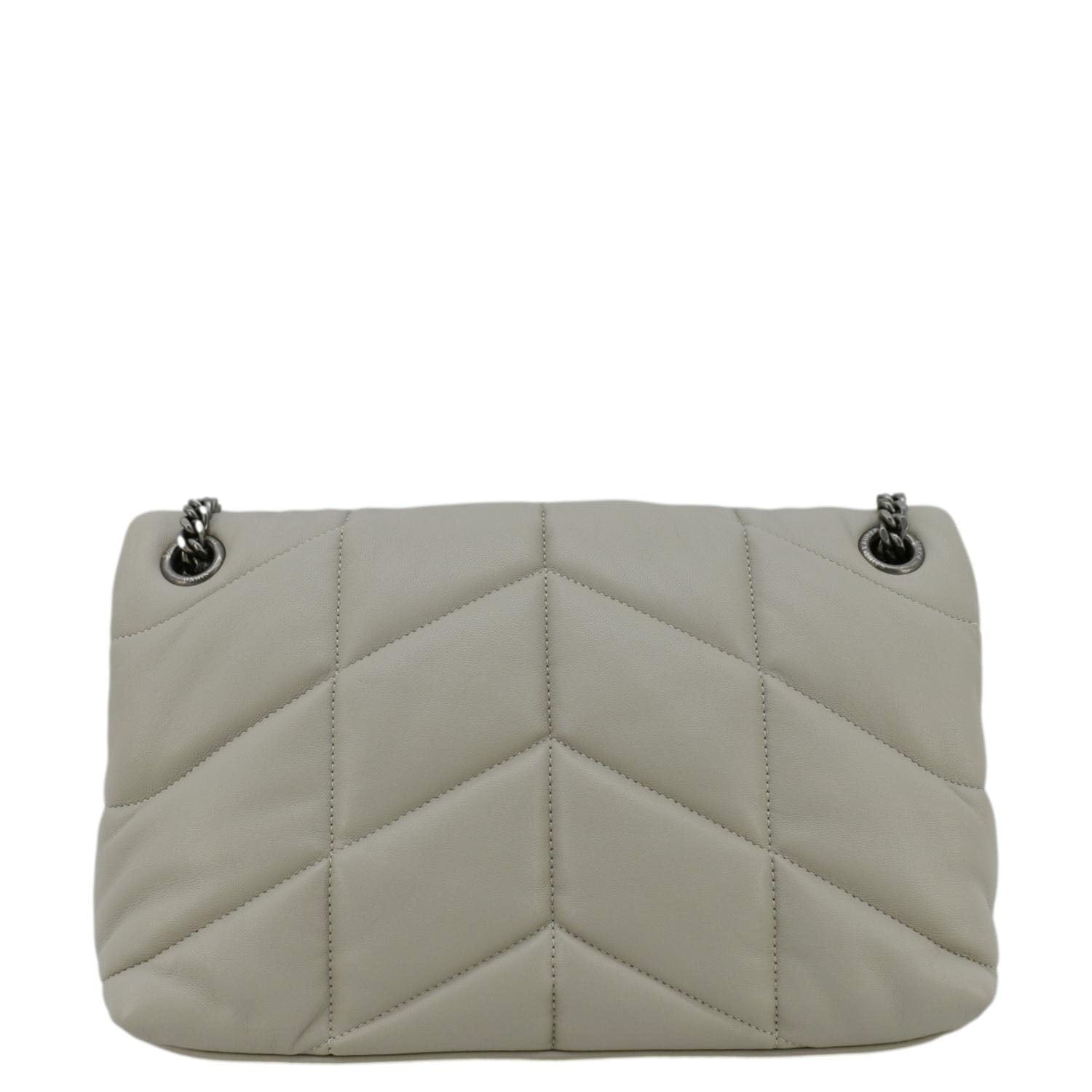 YSL Saint Laurent Loulou Puffer Shoulder Bag Light Grey Leather Quilted Gray