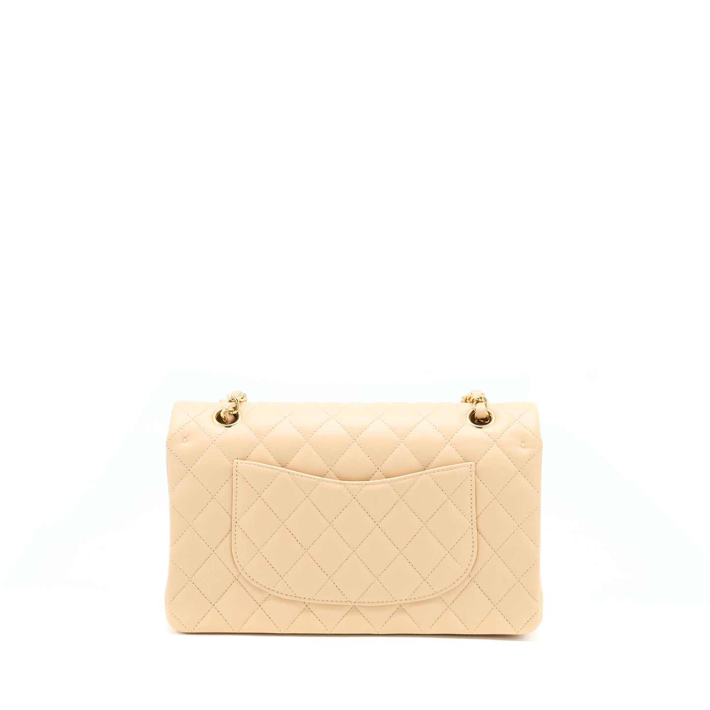 Chanel Classic Flap Lambskin LGHW Microchip Beige Shoulder Bag