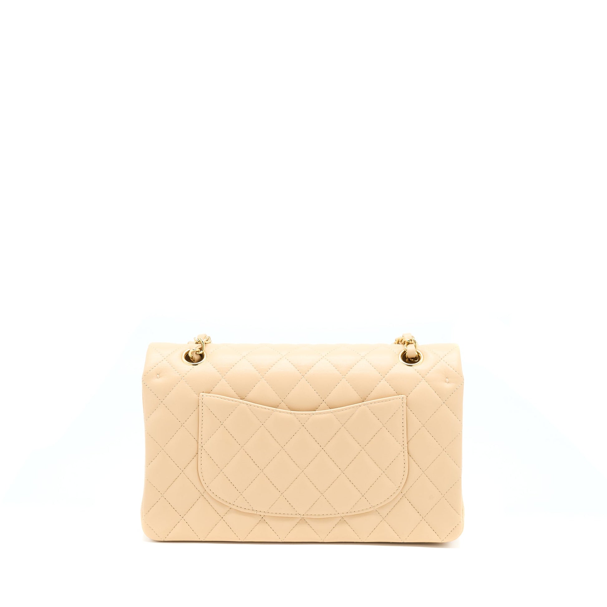 Chanel Classic Flap Lambskin LGHW Microchip Beige Shoulder Bag