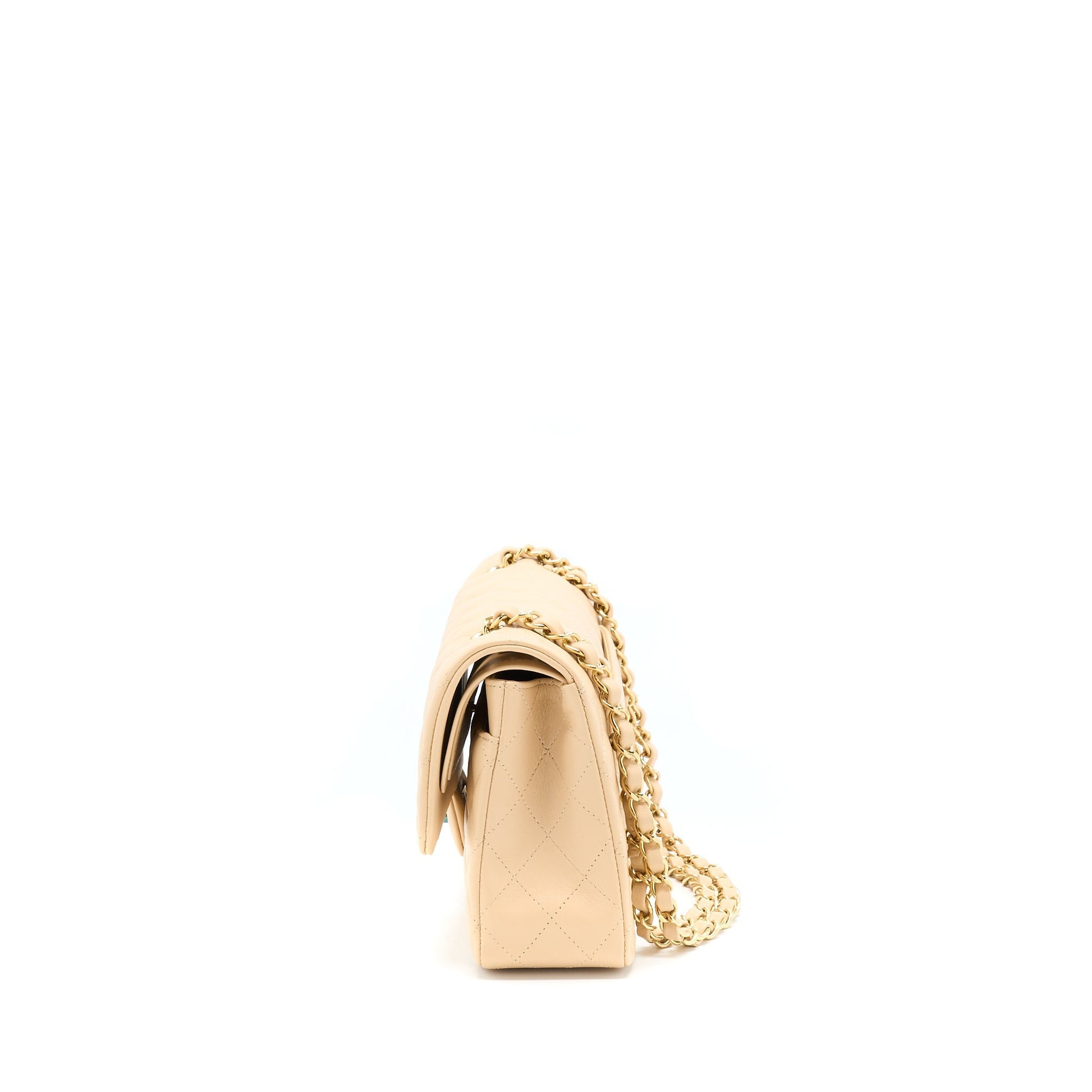Chanel Classic Flap Lambskin LGHW Microchip Beige Shoulder Bag