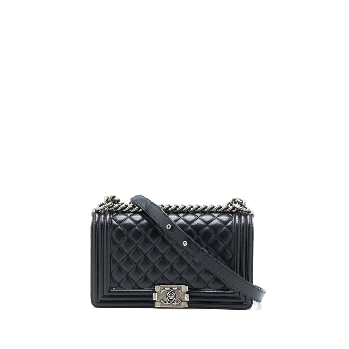 Chanel Boy Lambskin Ruthenium SHW Black Handbag Shw 1
