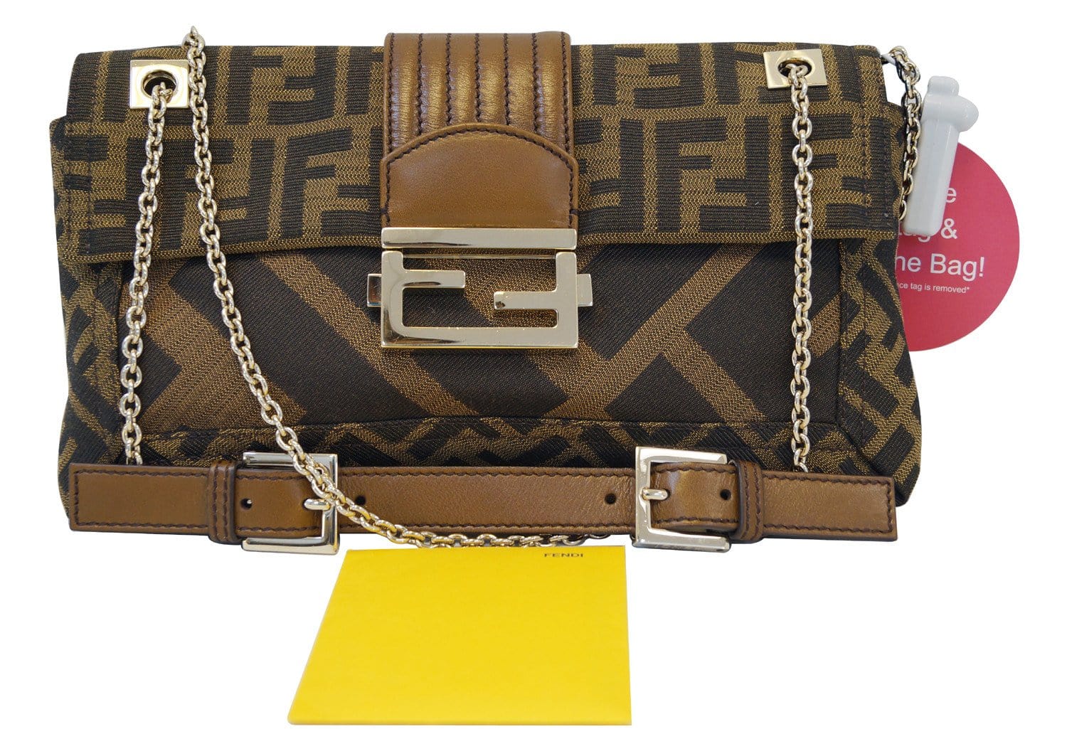 Fendi Zucca Shoulder Bag Final Call Leather Canvas Brown