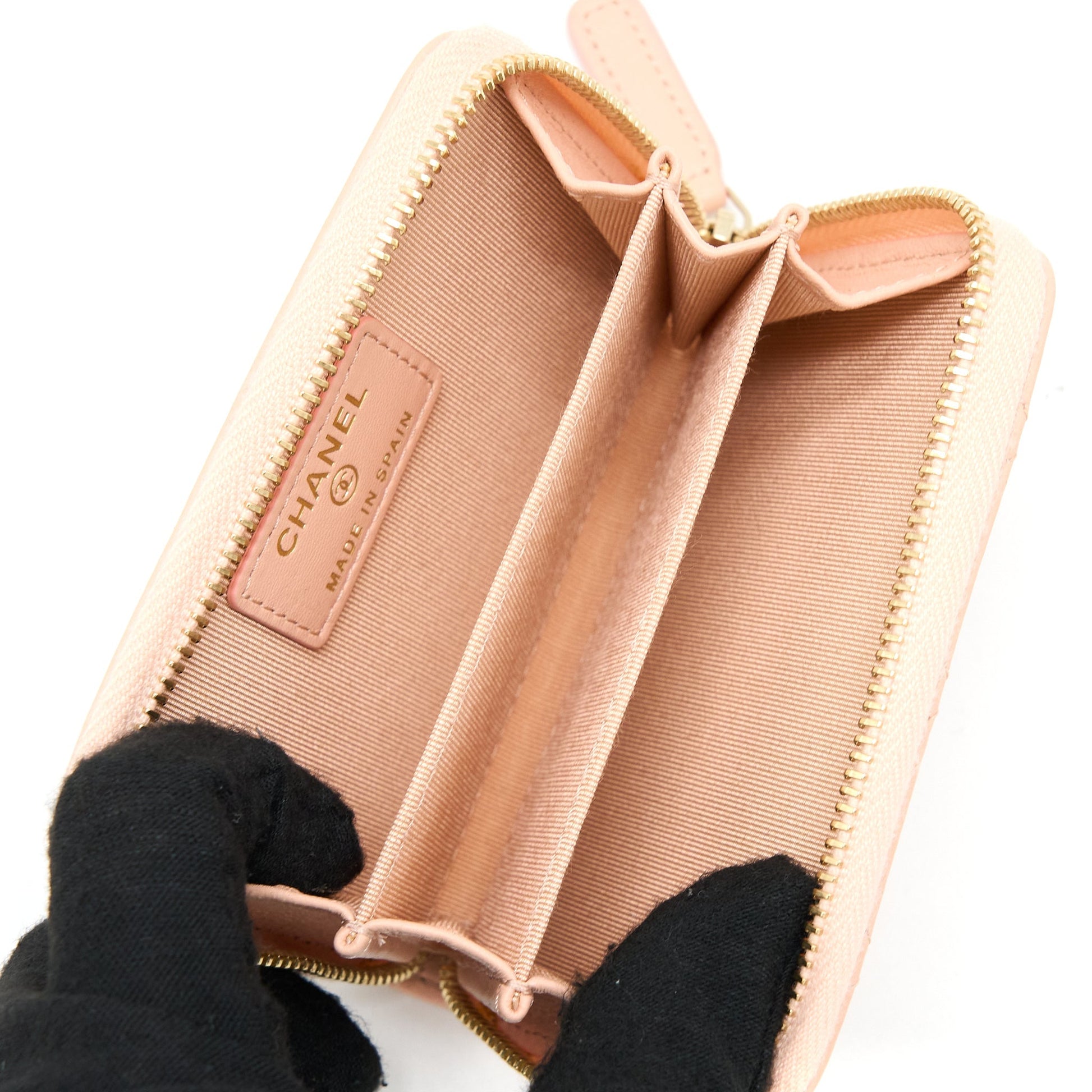 Chanel Zip Card Holder Lambskin Light LGHW Pink Wallet Case