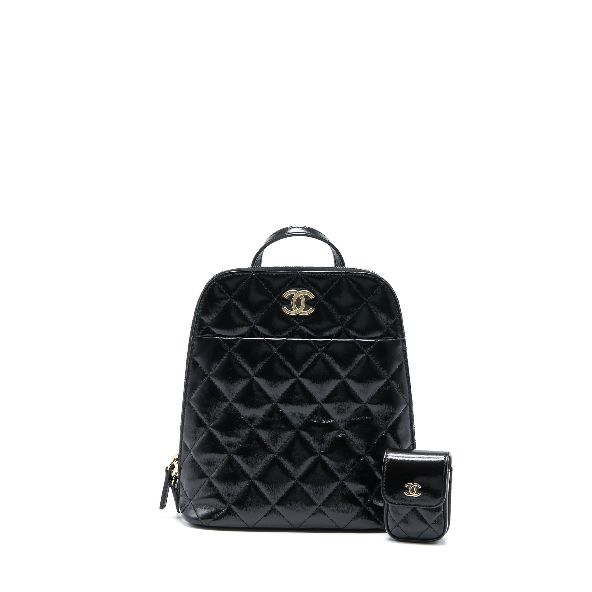 Chanel 22A Backpack Patent LGHW Microchip Black