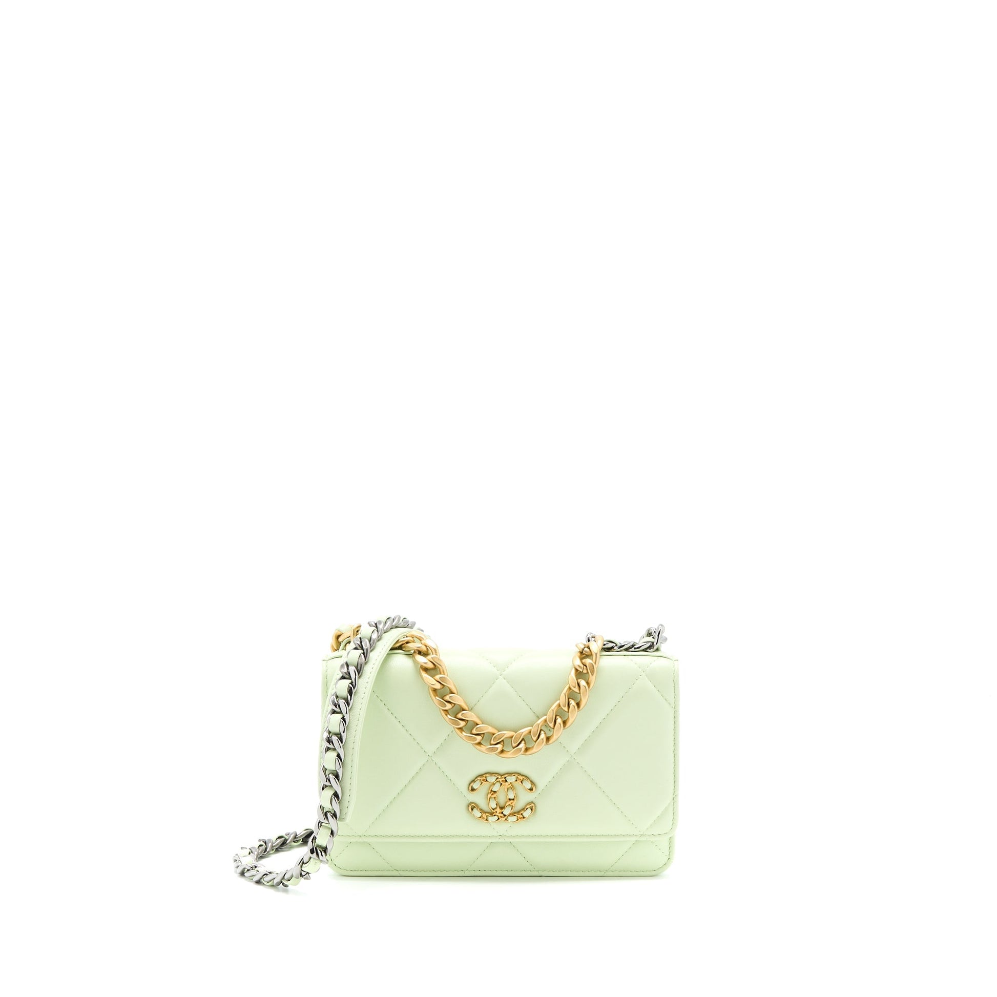 Chanel 19 on Lambskin Light Hardware Microchip Multicolour Green Wallet Case