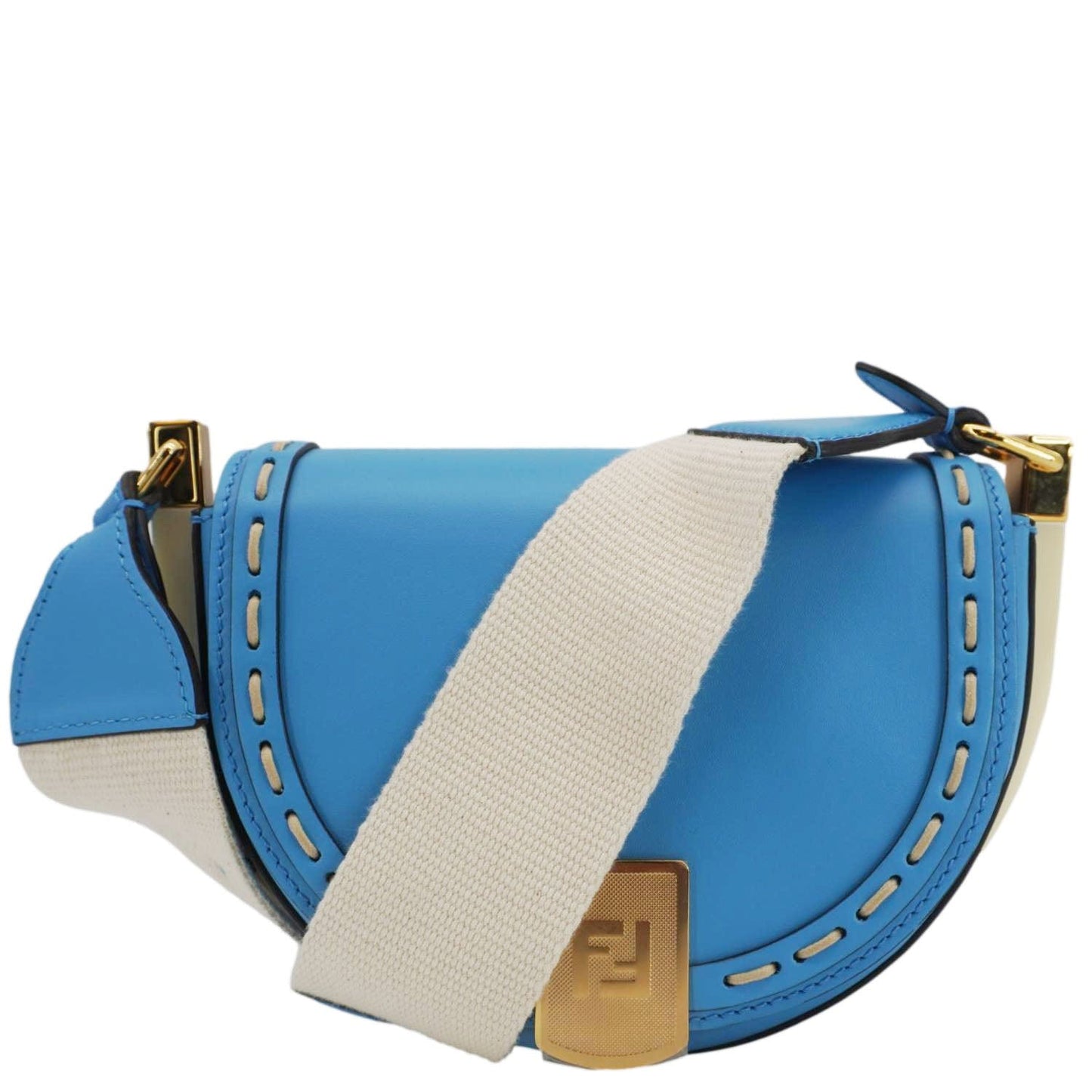 Fendi Moonlight Crossbody Saddle Bag Leather Blue Crossbody Bag