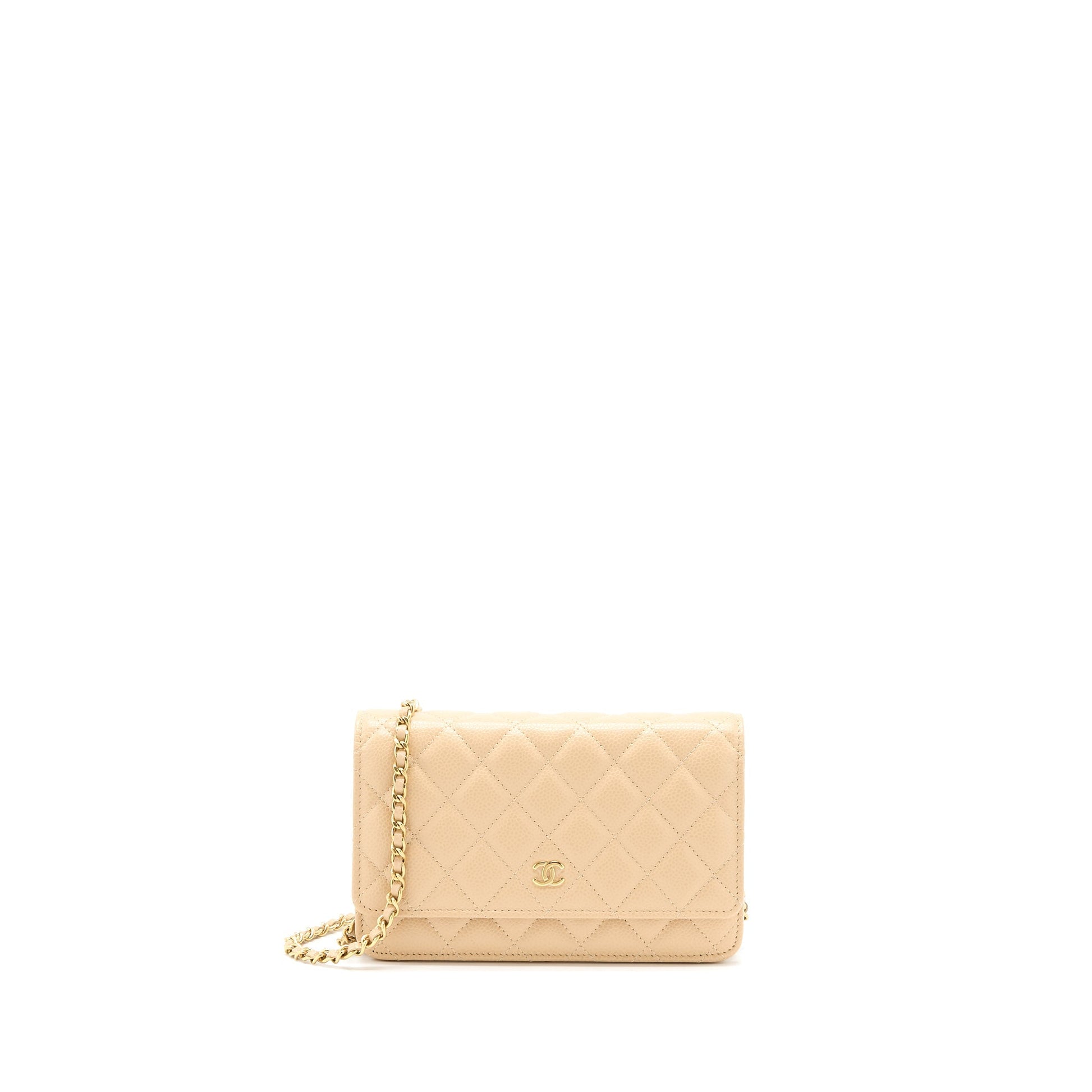 Chanel Classic On Caviar GHW Microchip Beige Wallet Case