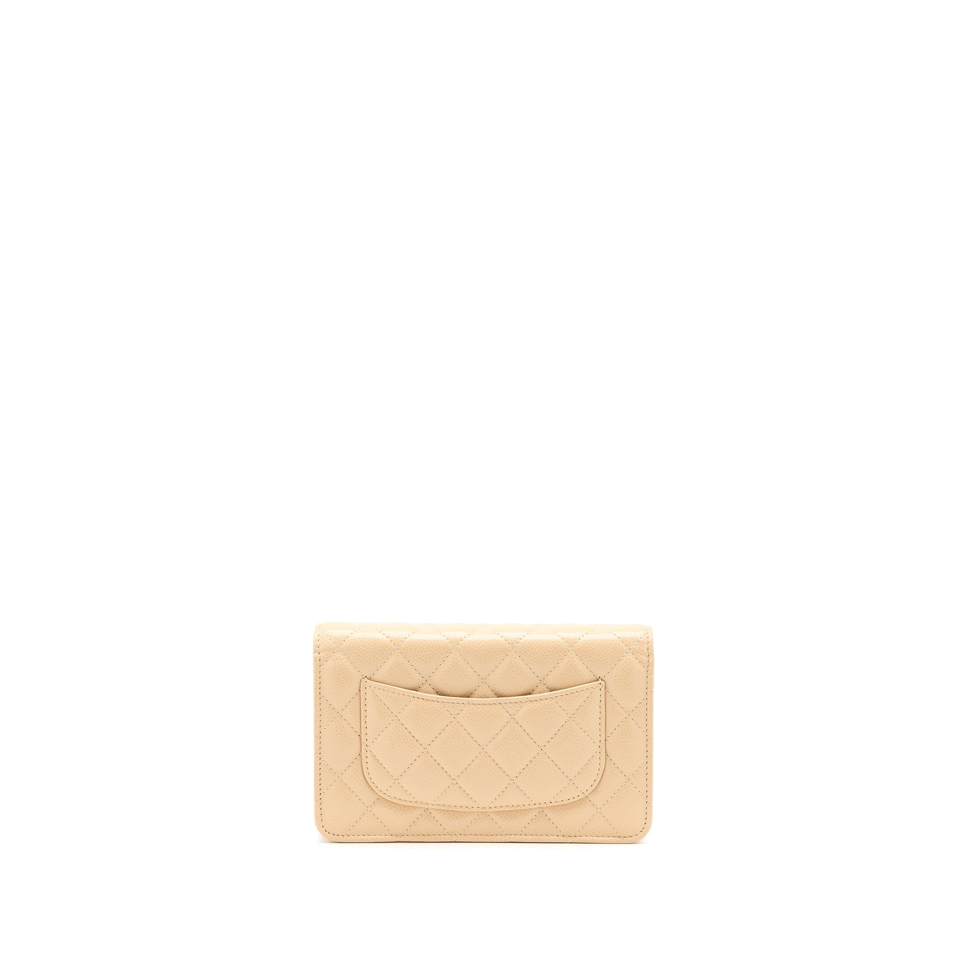 Chanel Classic On Caviar GHW Microchip Beige Wallet Case