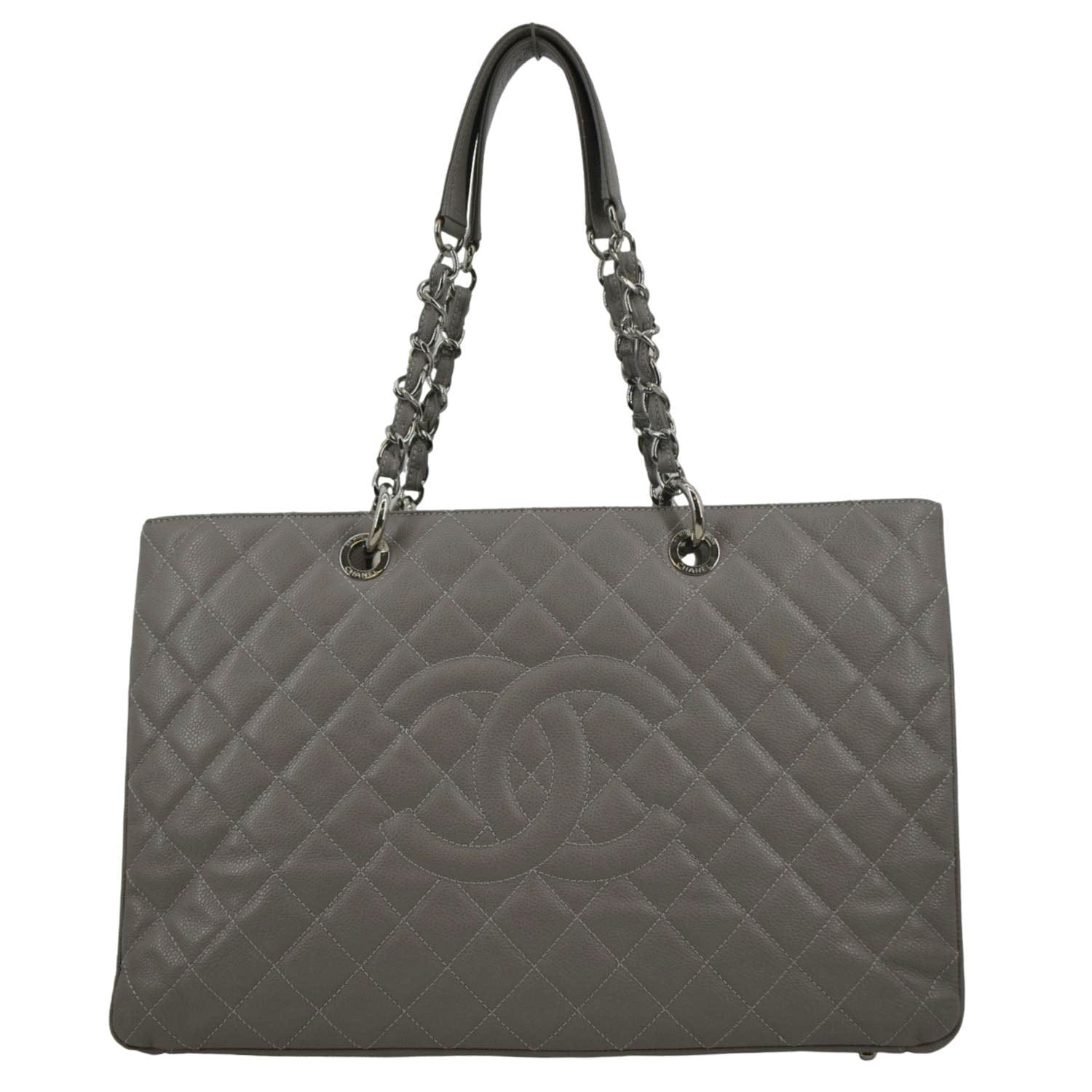 Chanel XL Quilted Caviar Shopping Leather Gray Travel Bag