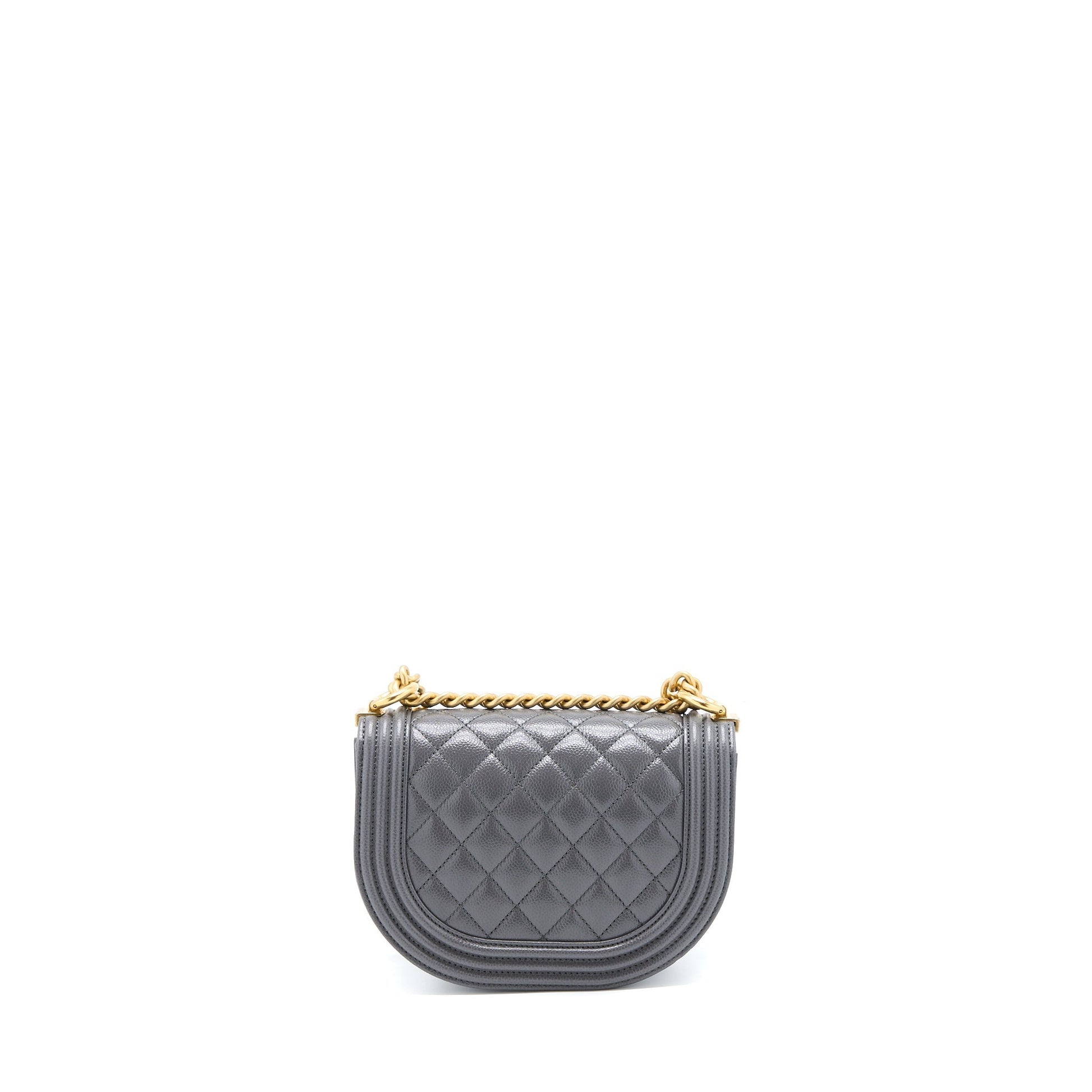Chanel 22A Boy Messenger Caviar GHW Microchip Grey Messenger Bag