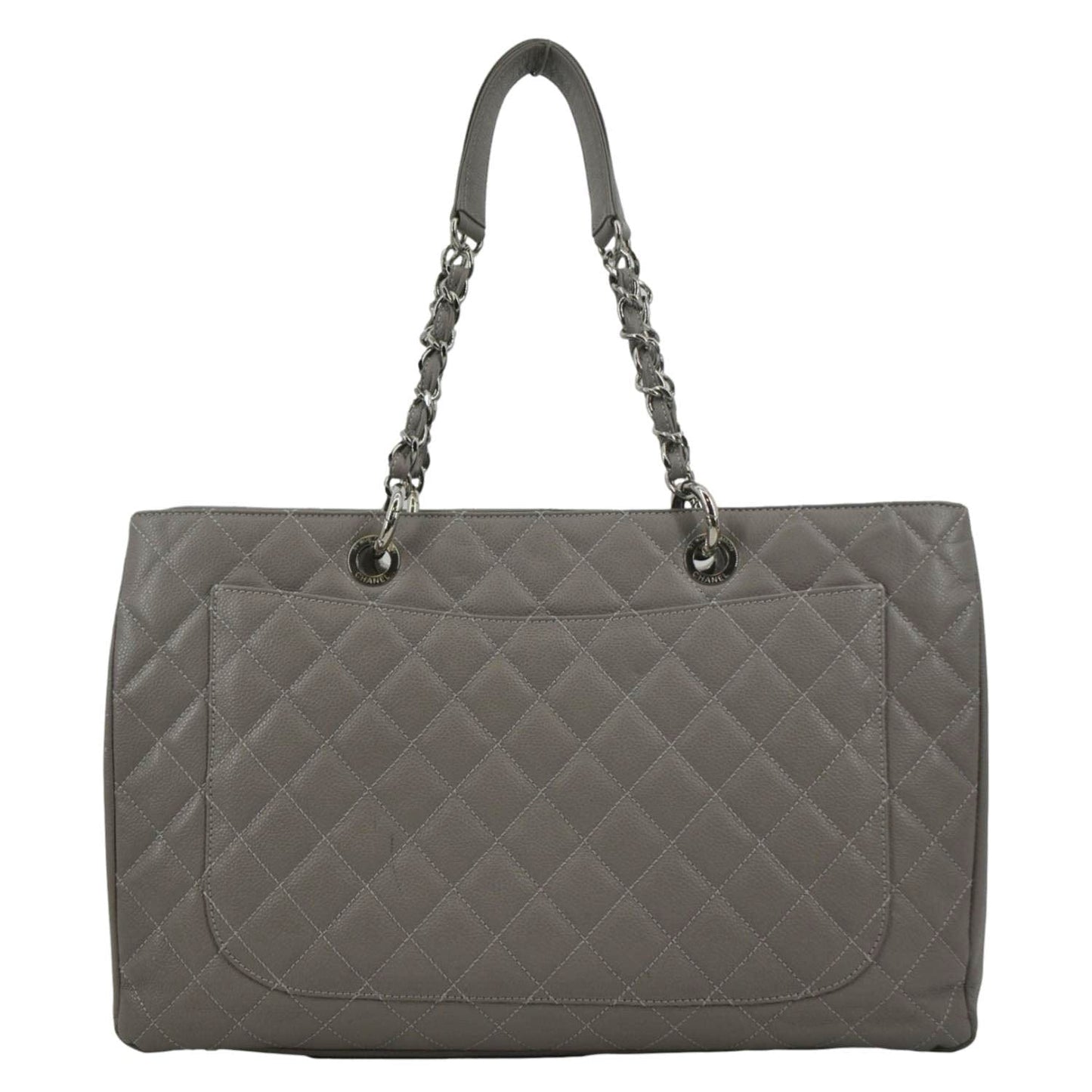Chanel XL Quilted Caviar Shopping Leather Gray Travel Bag