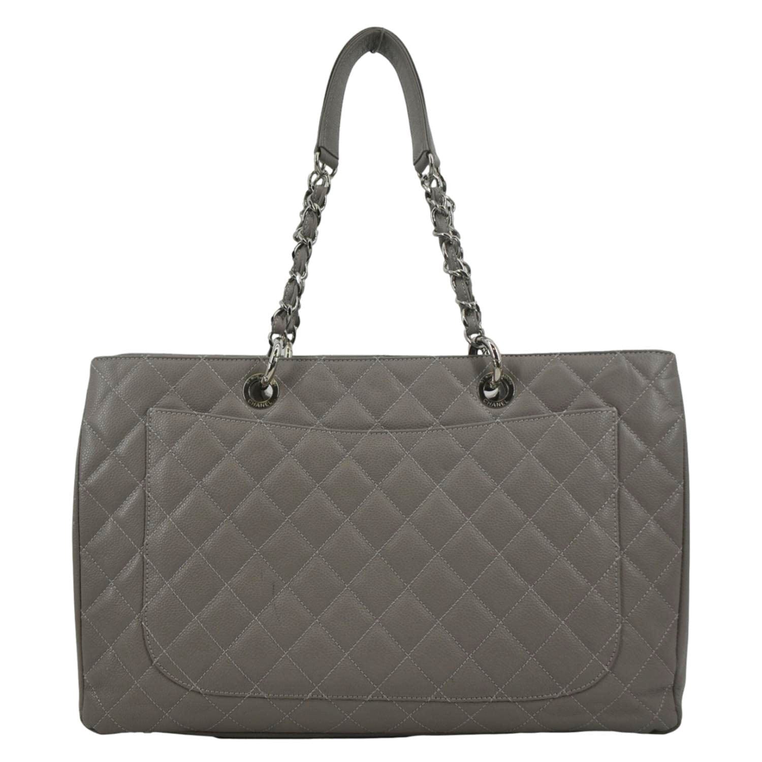 Chanel XL Quilted Caviar Shopping Leather Gray Travel Bag