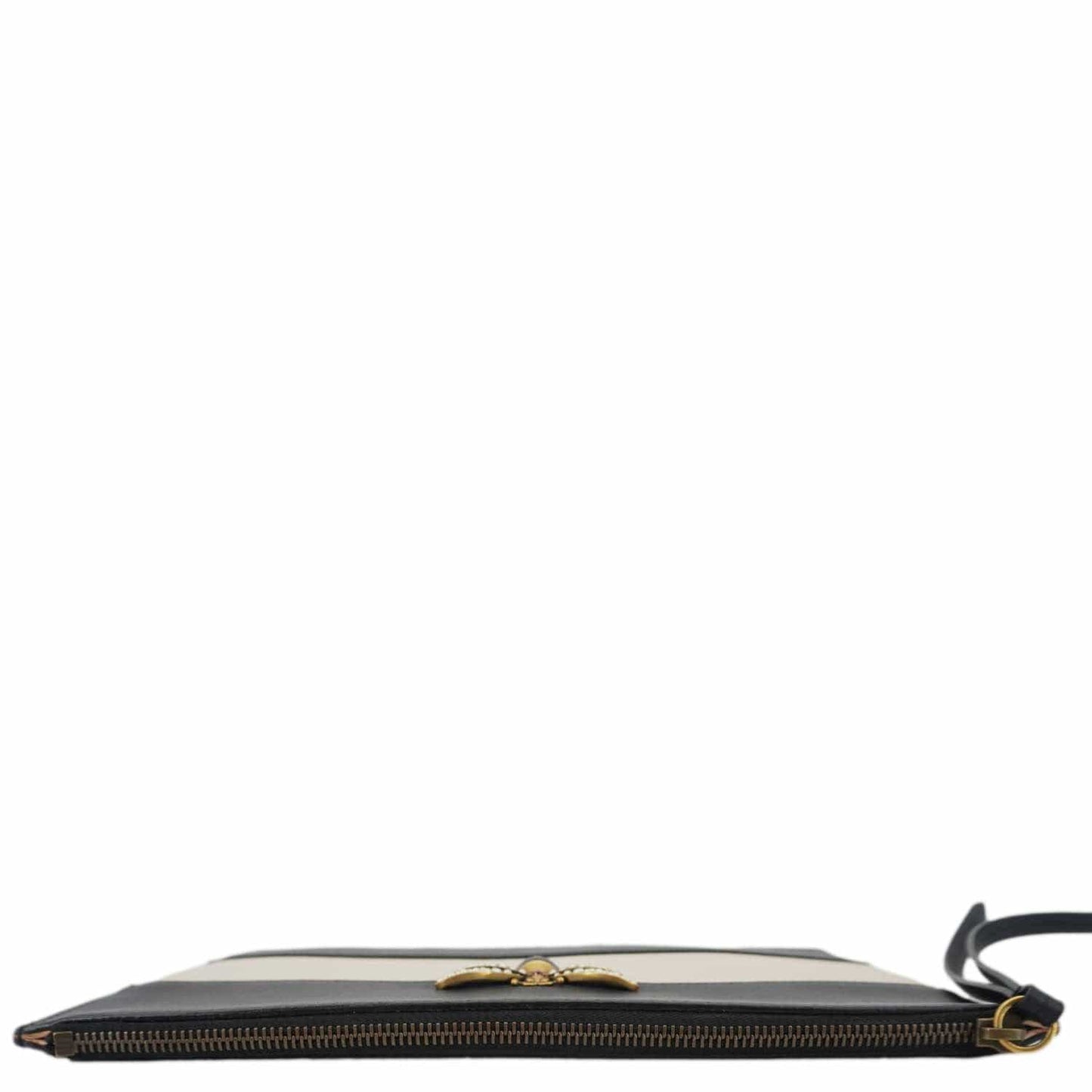 GUCCI Striped Bee Calfskin Leather Pouch Black 476077