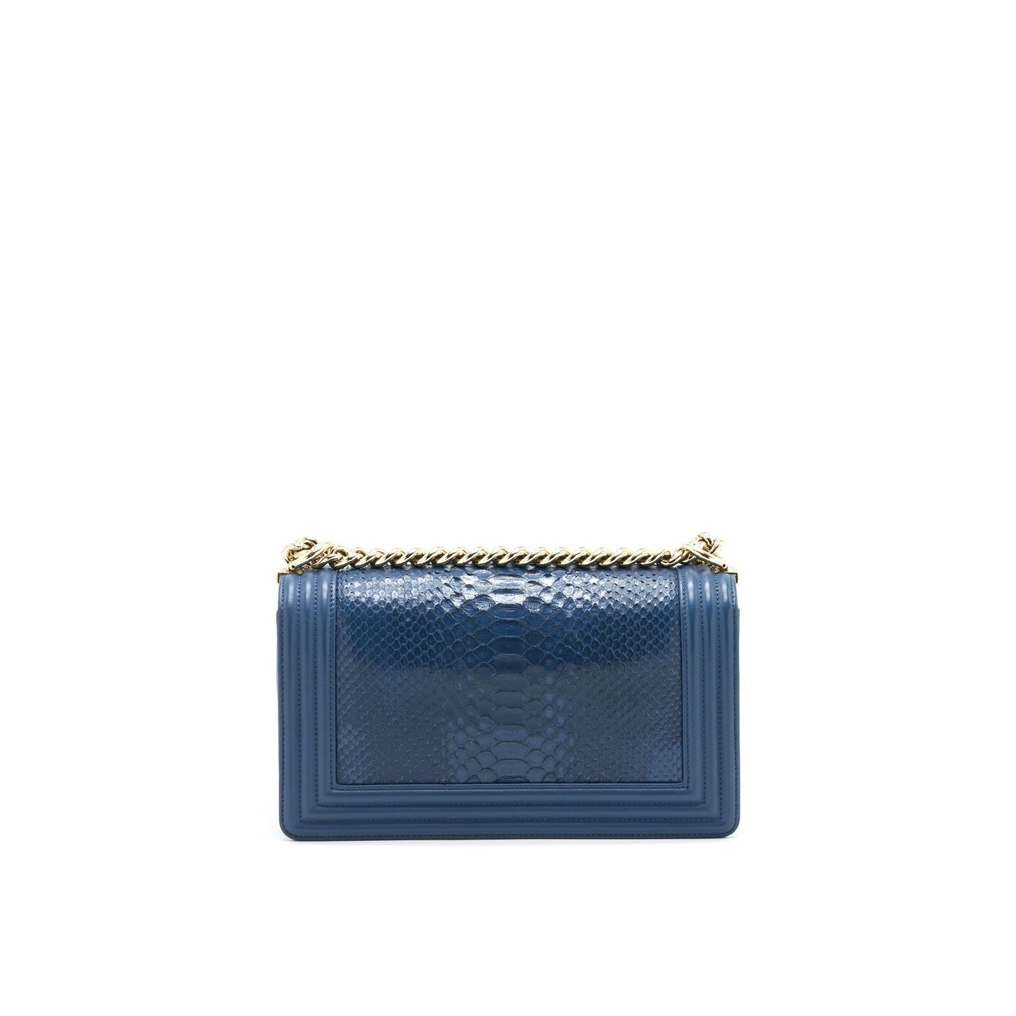 Chanel Boy flap Python LGHW Blue Leather Shoulder Bag