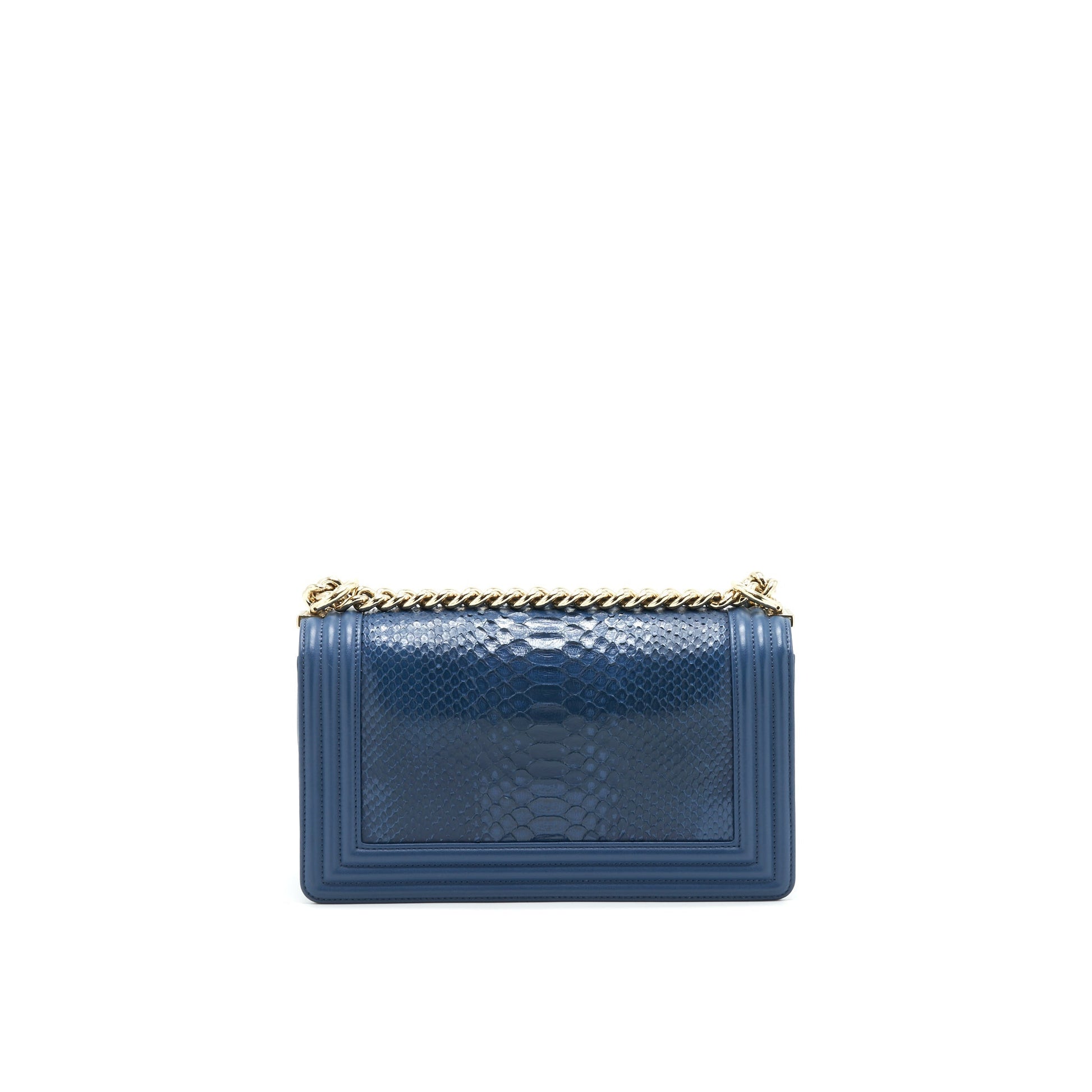 Chanel Boy flap Python LGHW Blue Leather Shoulder Bag