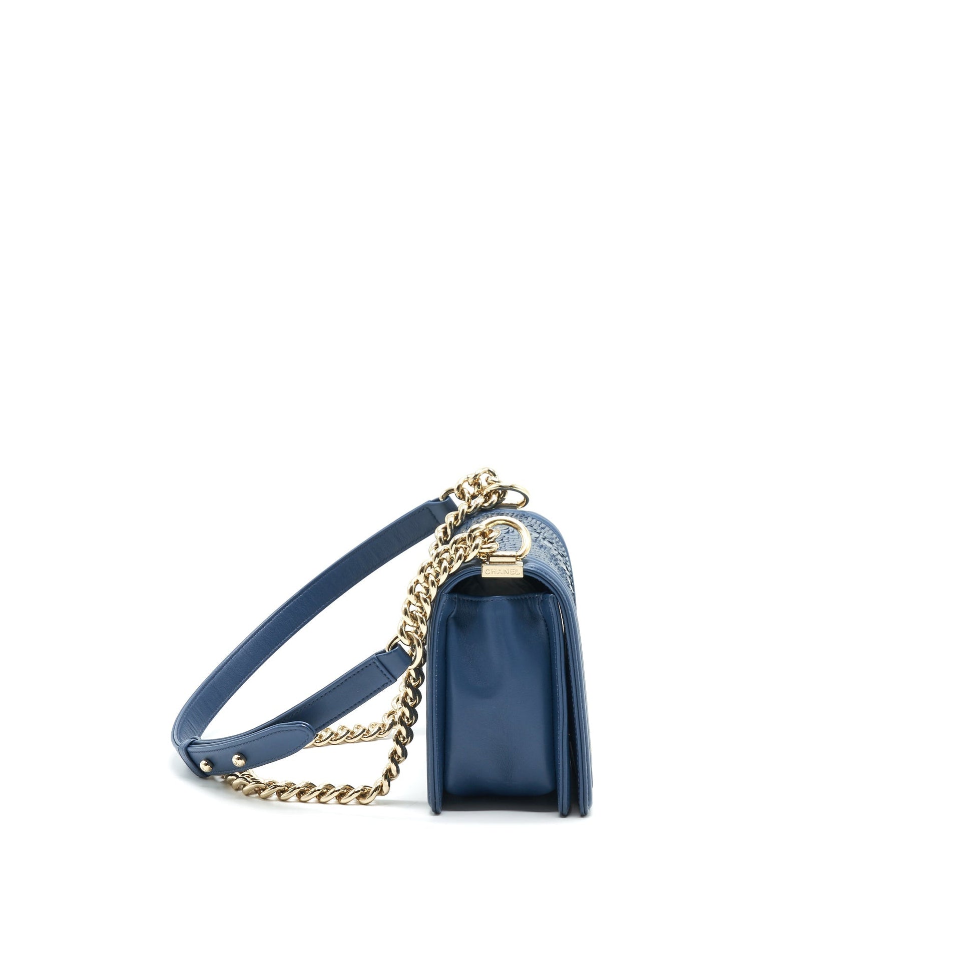 Chanel Boy flap Python LGHW Blue Leather Shoulder Bag