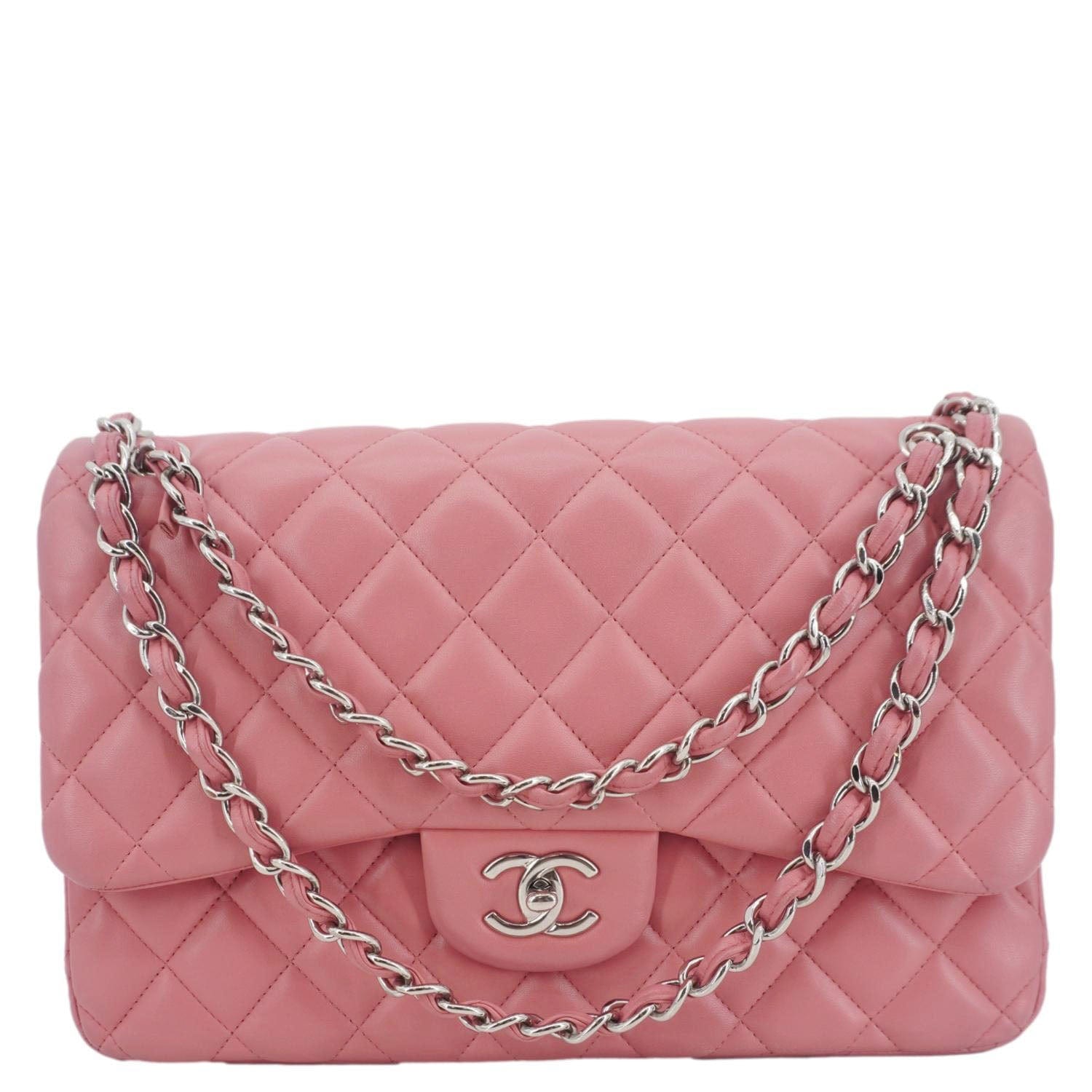 CHANEL Classic Double Flap Jumbo Quilted Leather Crossbody Bag Pink